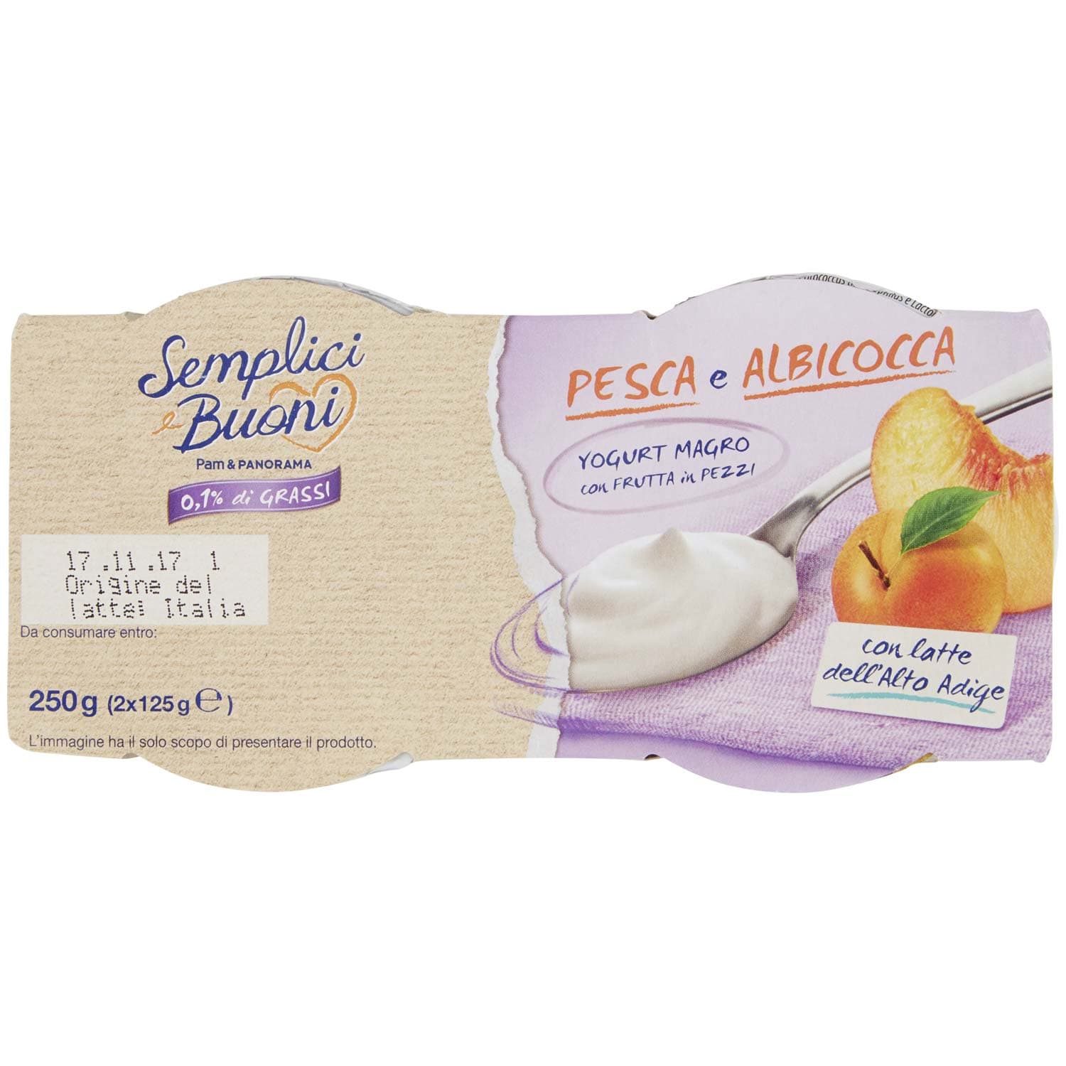 SEMPLICI E BUONI 0,1% di Grassi Pesca e Albicocca Yogurt Magro con Frutta in Pezzi 250g (2x125g) – immagine 6