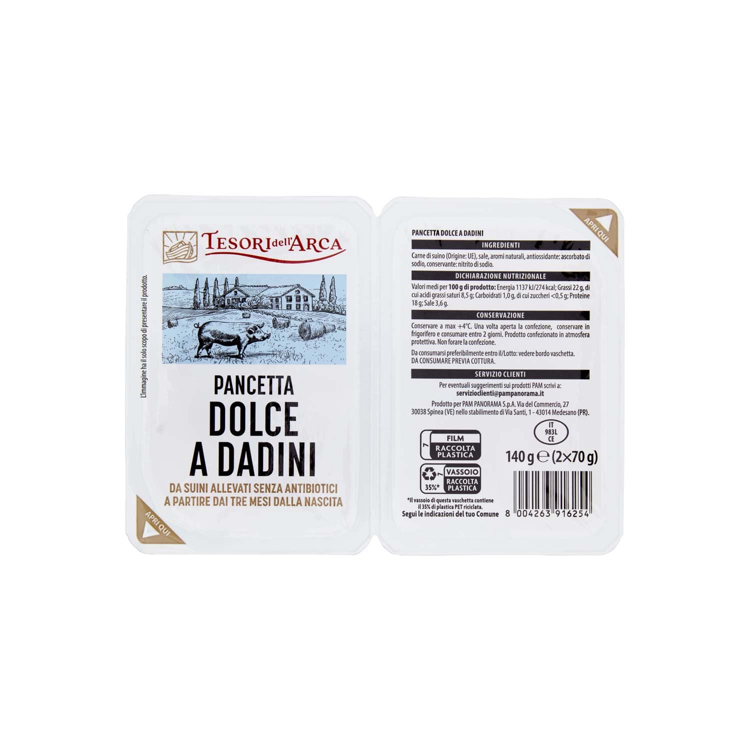 TESORI DELL'ARCA Pancetta Dolce a Dadini 2 x 70 g – immagine 2