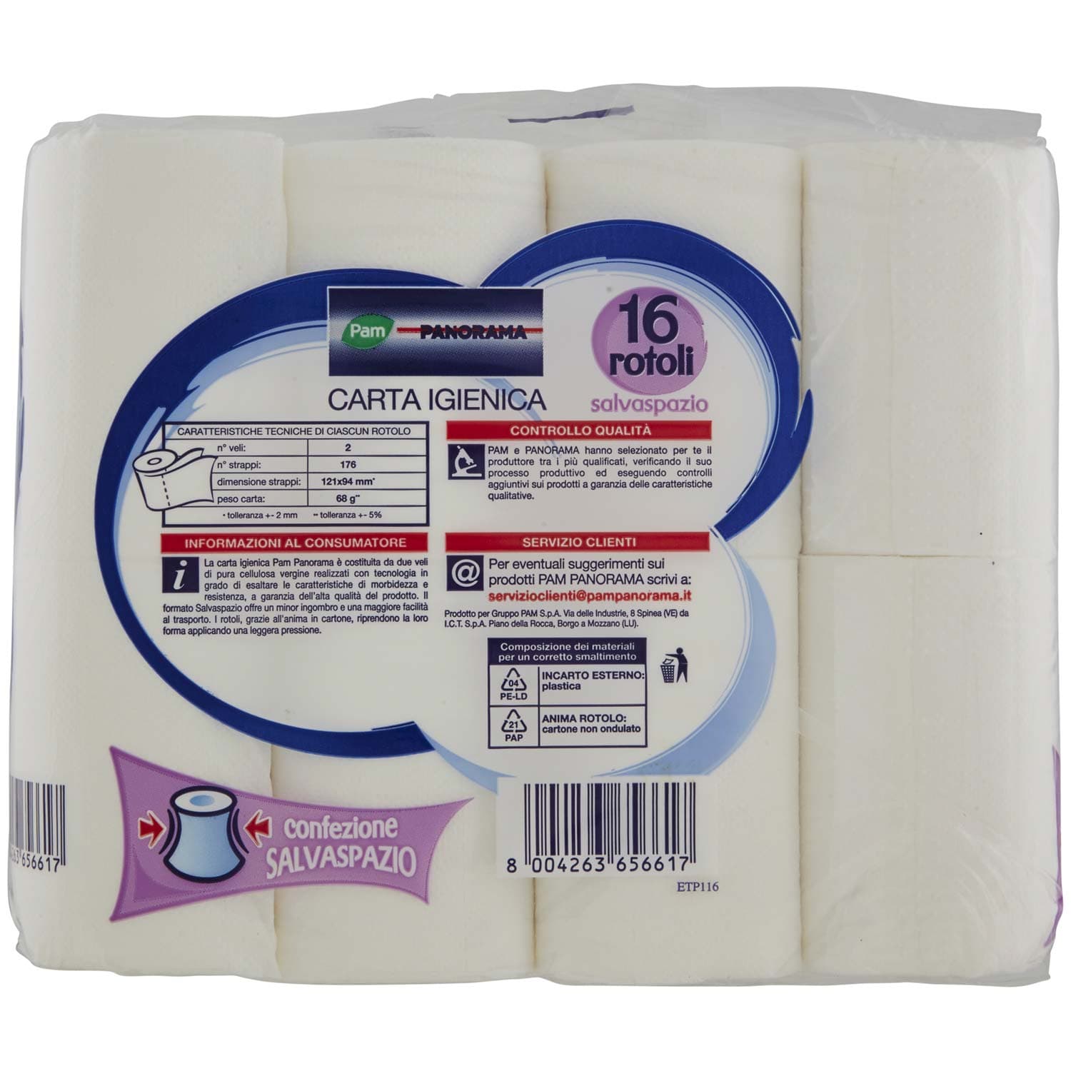 PAM PANORAMA Carta Igienica 2 Veli 16 rotoli salvaspazio – immagine 4