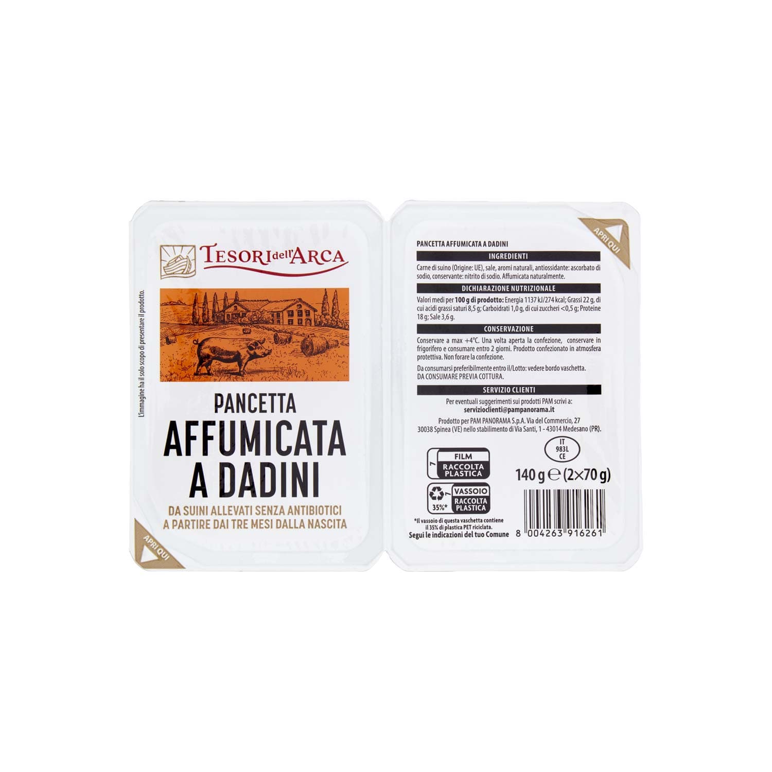 TESORI DELL'ARCA Pancetta Affumicata a Dadini 2 x 70 g – immagine 2