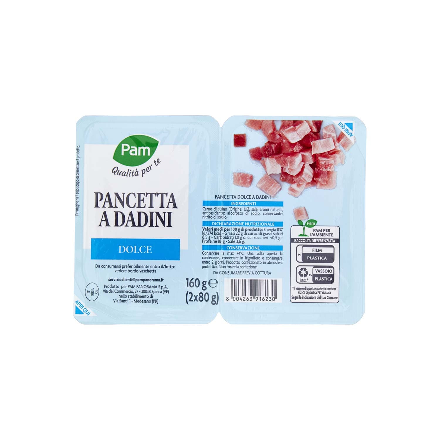 PAM Qualità per te Pancetta a Dadini Dolce 2 x 80 g – immagine 2