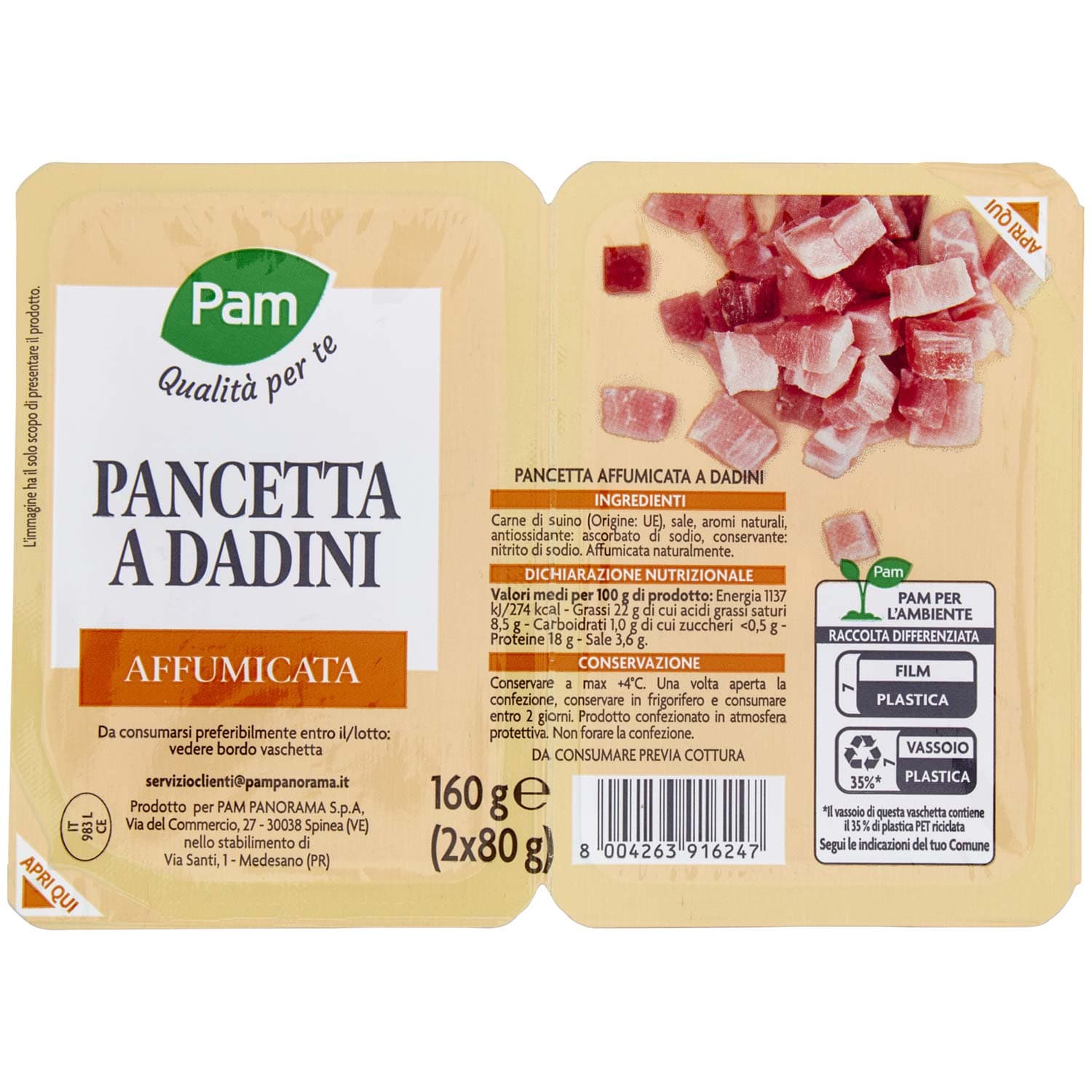 PAM Qualità per te Pancetta a Dadini Affumicata 2 x 80 g – immagine 2