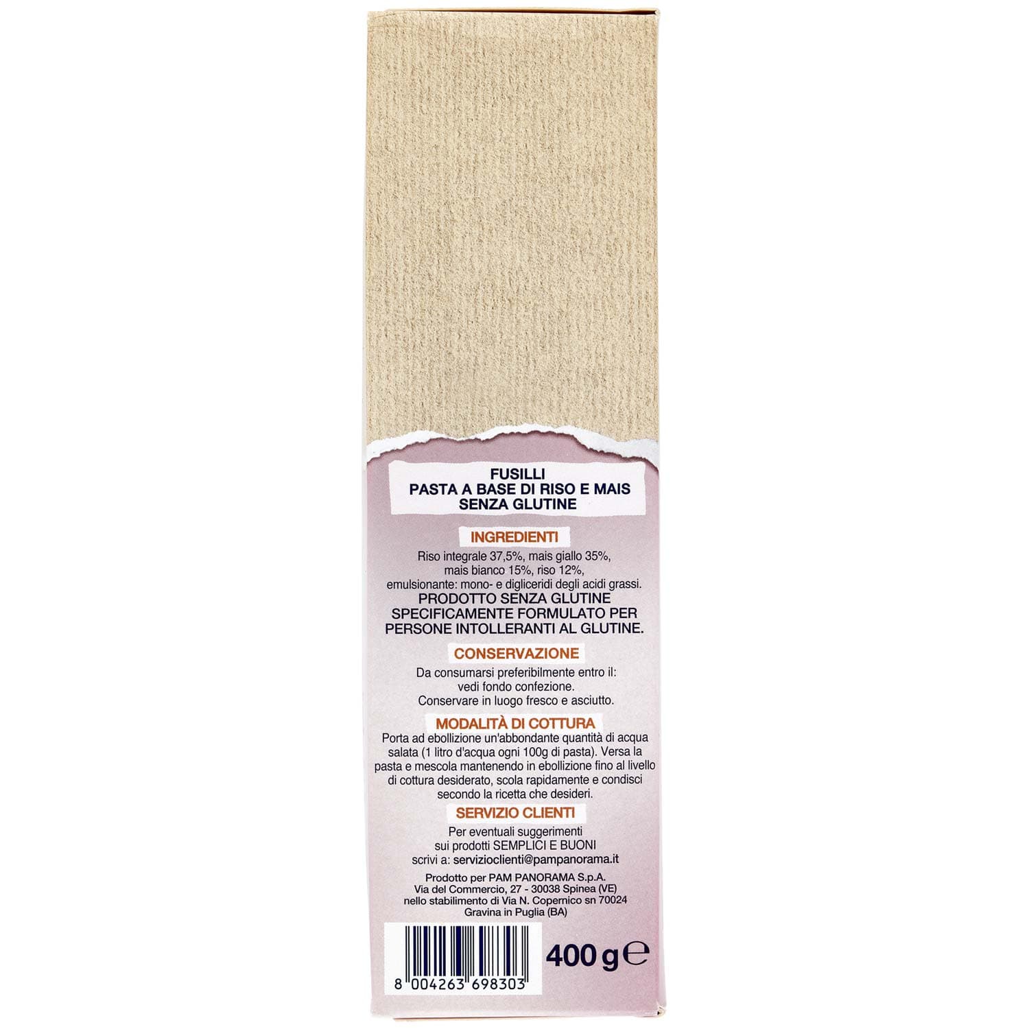 SEMPLICI E BUONI Senza Glutine Fusilli Riso e Mais 400 g – immagine 3