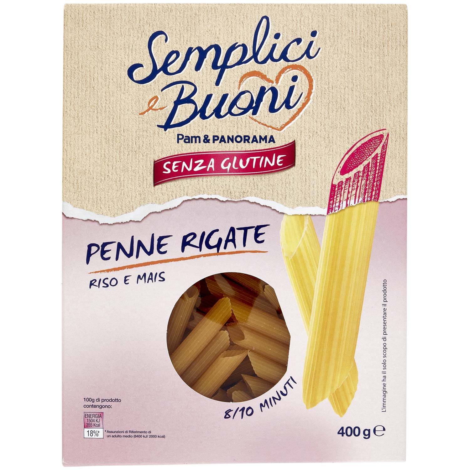 SEMPLICI E BUONI Senza Glutine Penne Rigate Riso e Mais 400 g – immagine 2