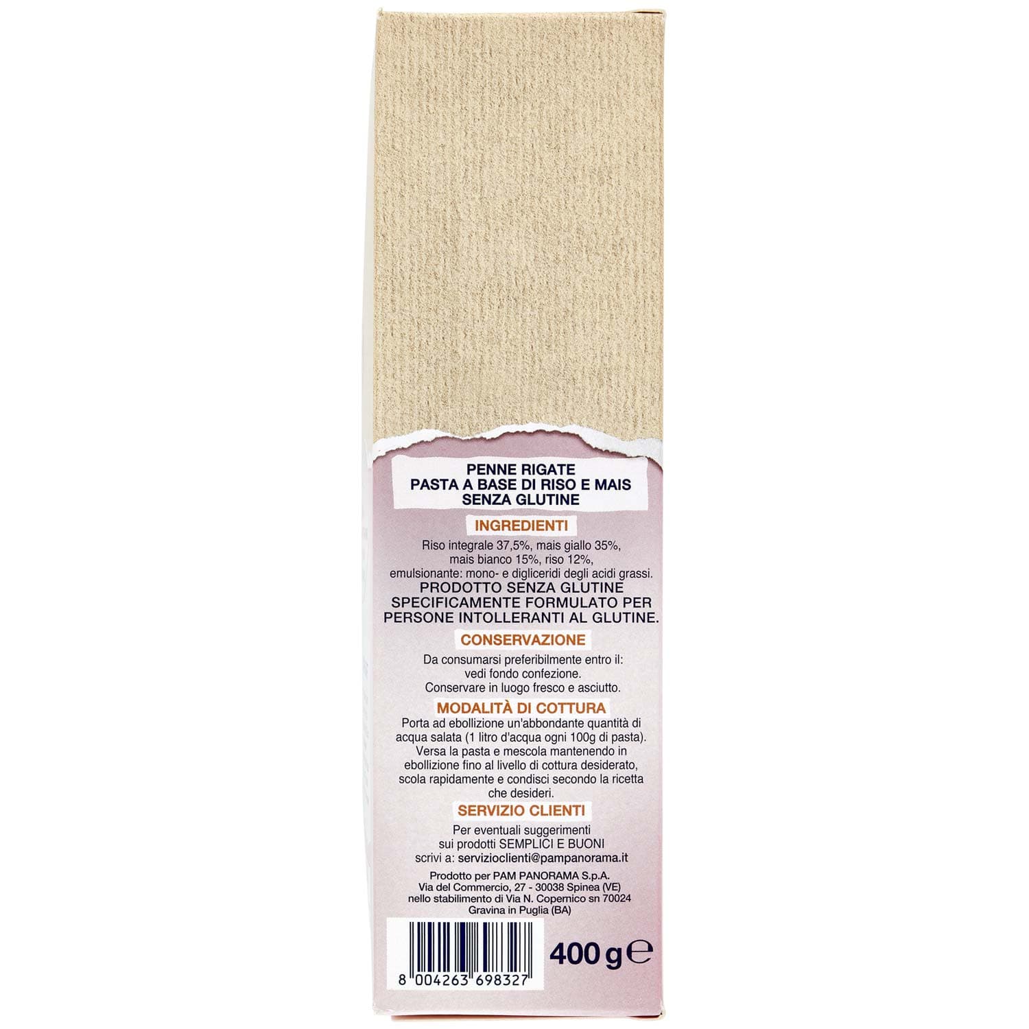 SEMPLICI E BUONI Senza Glutine Penne Rigate Riso e Mais 400 g – immagine 3