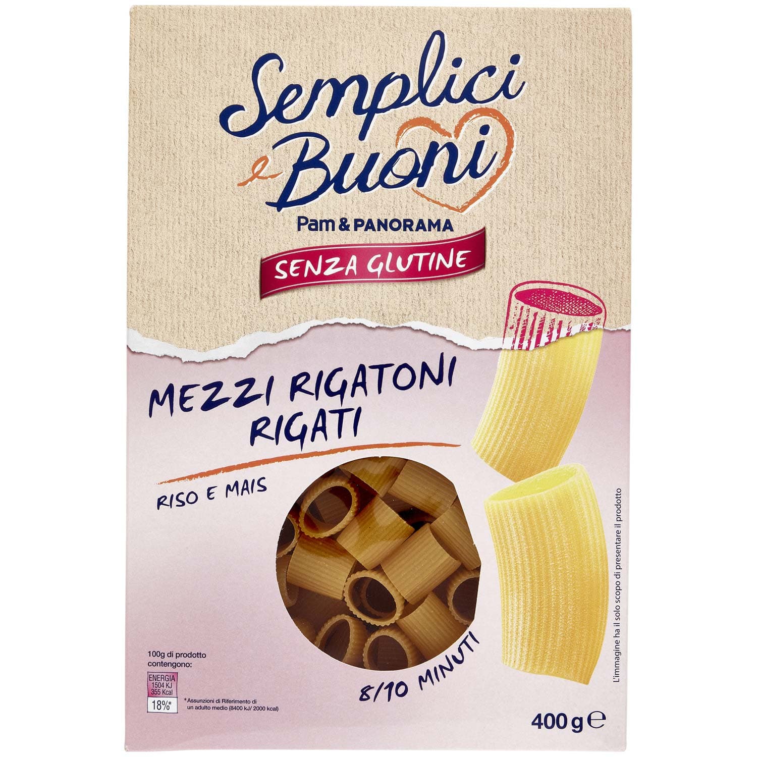 SEMPLICI E BUONI Senza Glutine Mezzi Rigatoni Rigati Riso e Mais 400 g – immagine 2