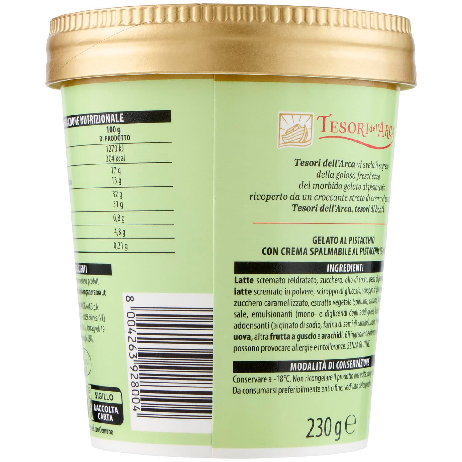 TESORI DELL'ARCA Gelato Pistacchio con Crema Spalmabile al Pistacchio 230 g – immagine 4