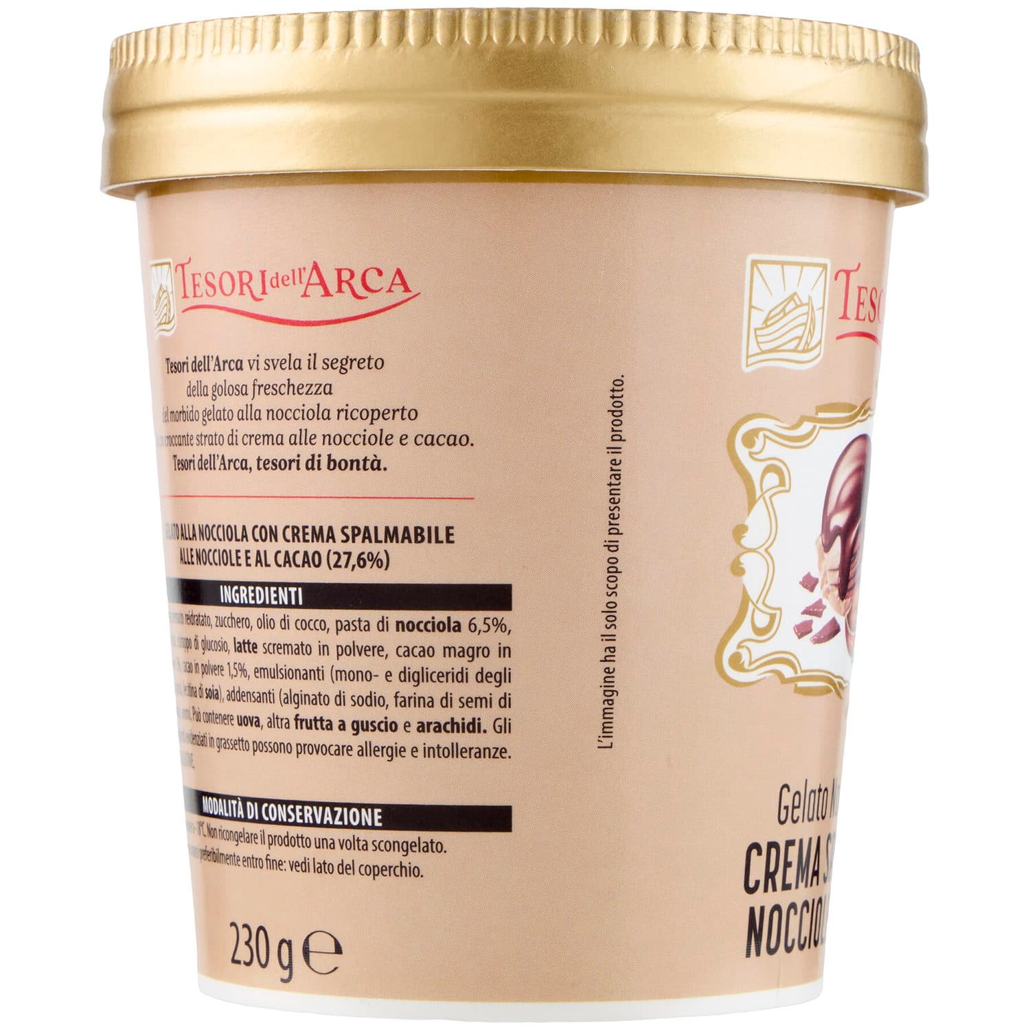 TESORI DELL'ARCA Gelato Nocciola con Crema Spalmabile Nocciole e Cacao 230 g – immagine 3