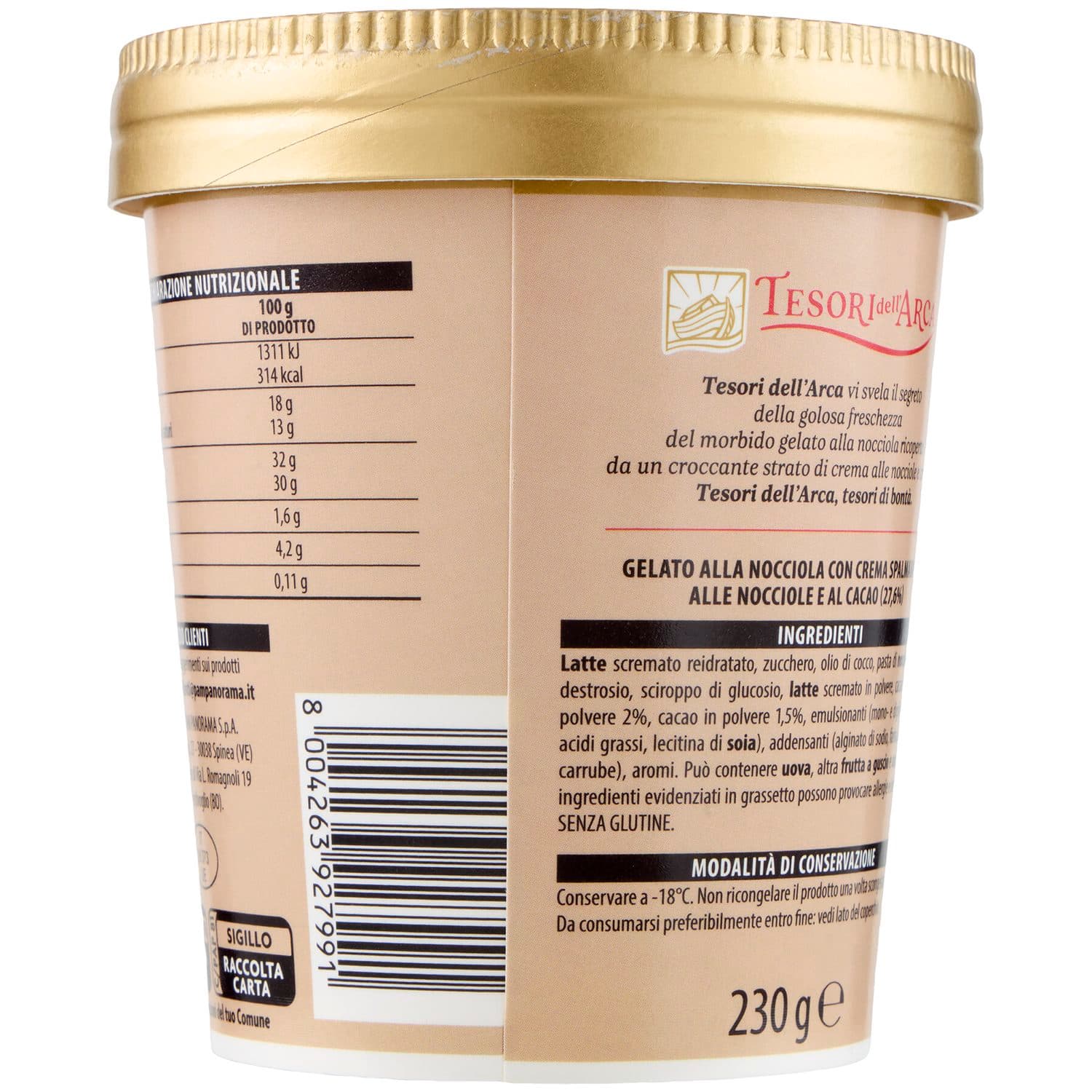 TESORI DELL'ARCA Gelato Nocciola con Crema Spalmabile Nocciole e Cacao 230 g – immagine 4