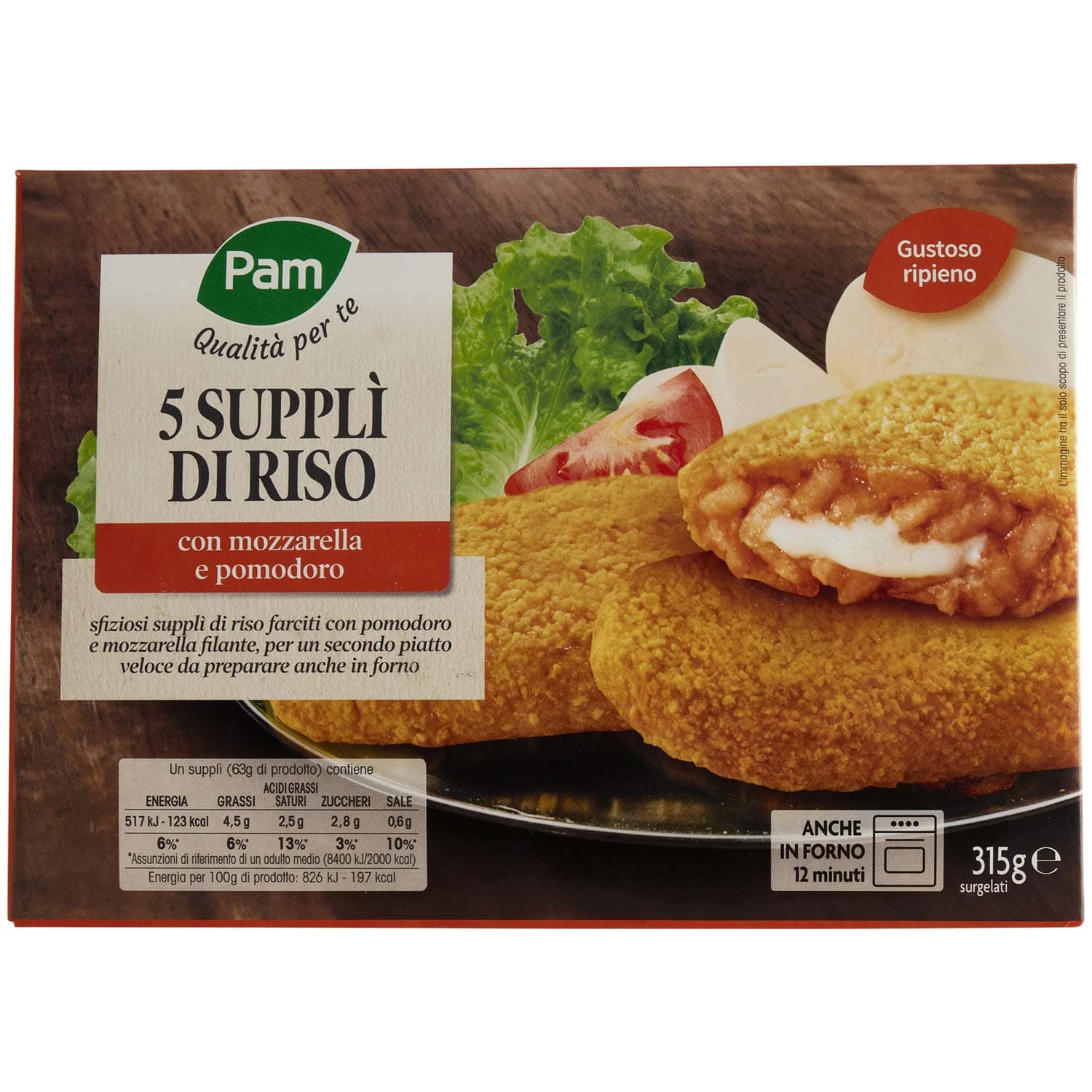 PAM PANORAMA Supplì di Riso con mozzarella e pomodoro surgelati 315g (63g x 5) – immagine 2