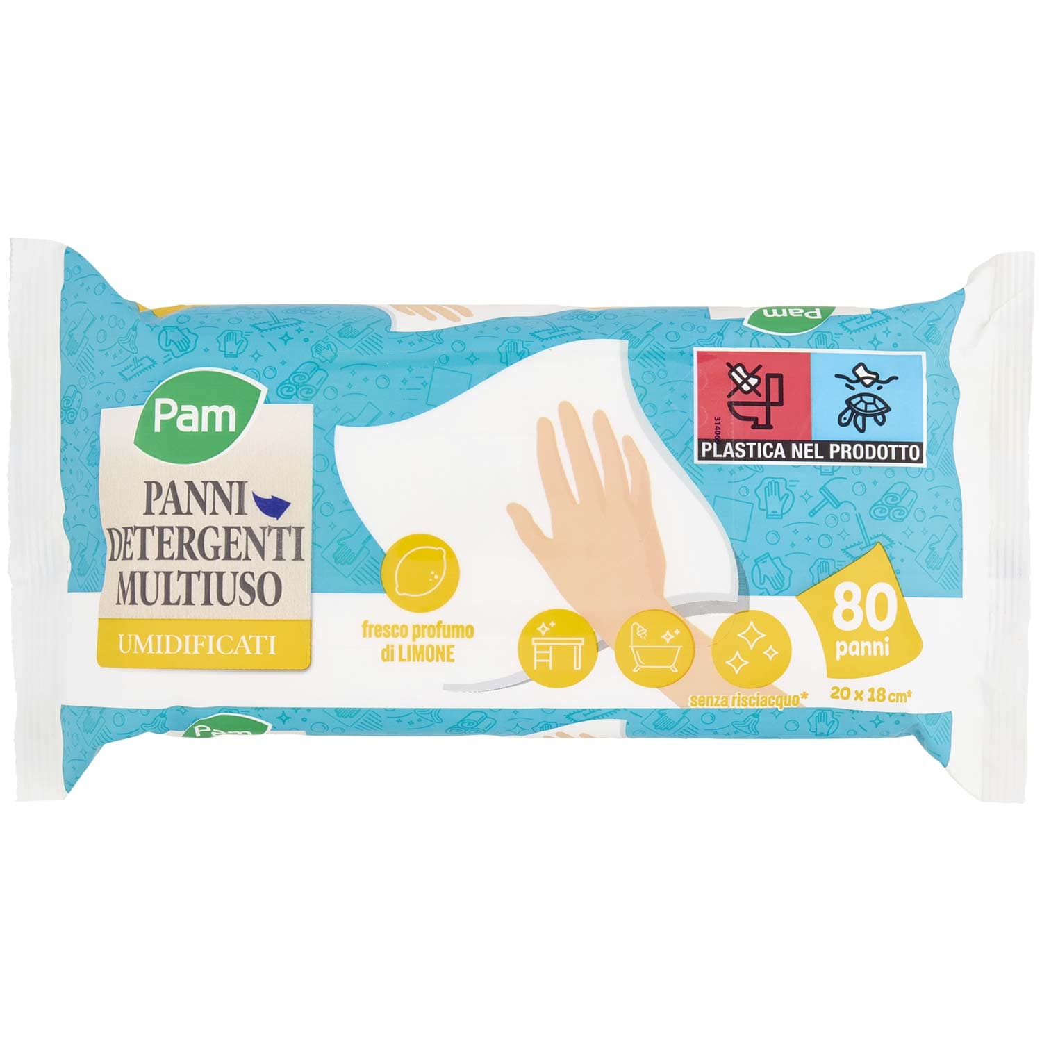 PAM Panni Detergenti Multiuso Umidificati fresco profumo di Limone 20x18 cm* 80 pz – immagine 2