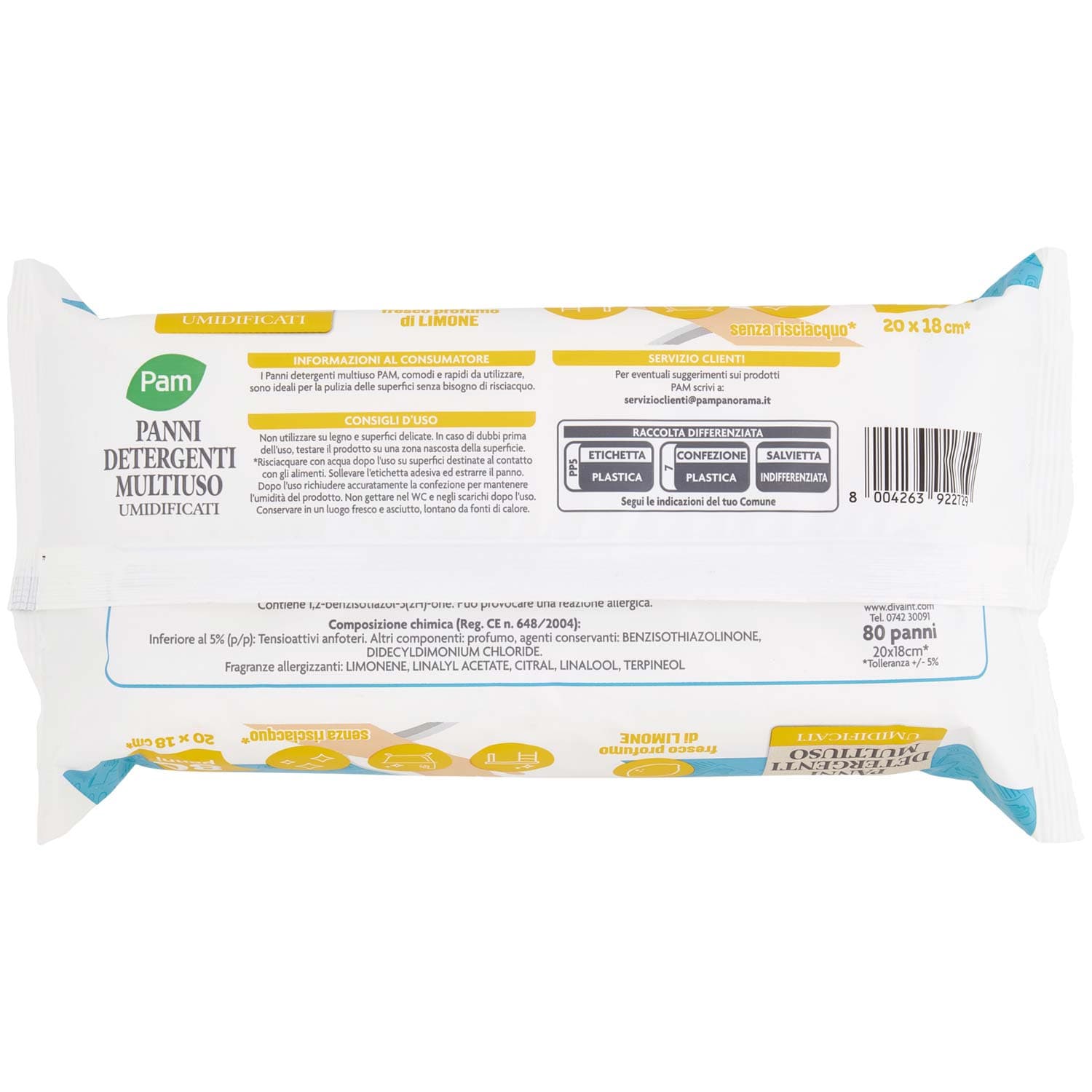 PAM Panni Detergenti Multiuso Umidificati fresco profumo di Limone 20x18 cm* 80 pz – immagine 4