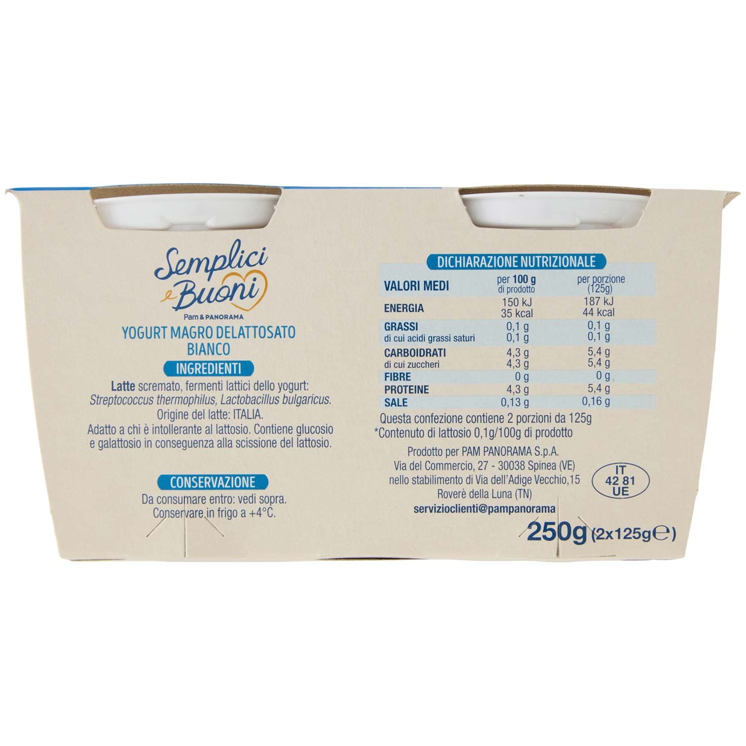 SEMPLICI E BUONI Senza Lattosio Yogurt Magro Bianco 2 x 125 g – immagine 4
