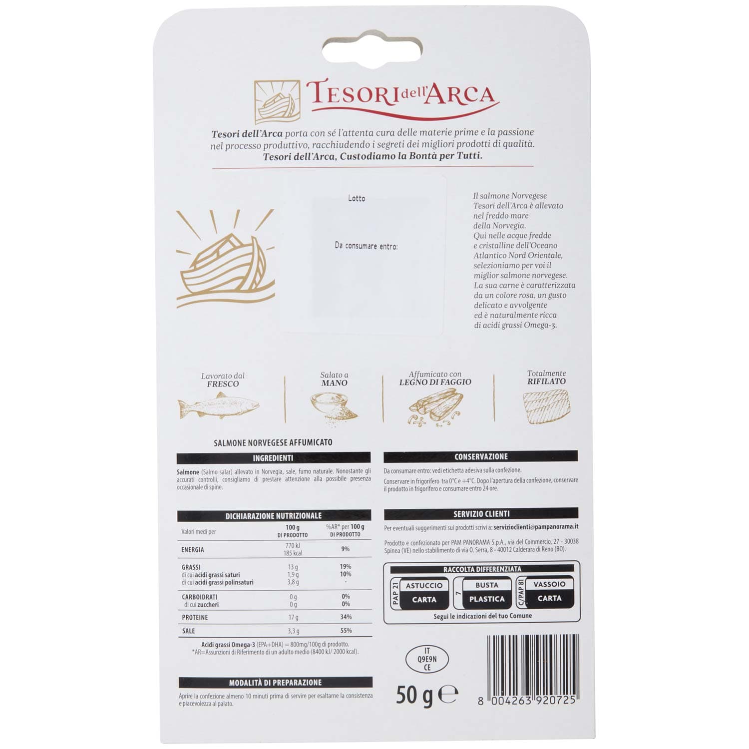 TESORI DELL'ARCA Salmone Norvegese Affumicato con Legno di Faggio 50 g – immagine 4