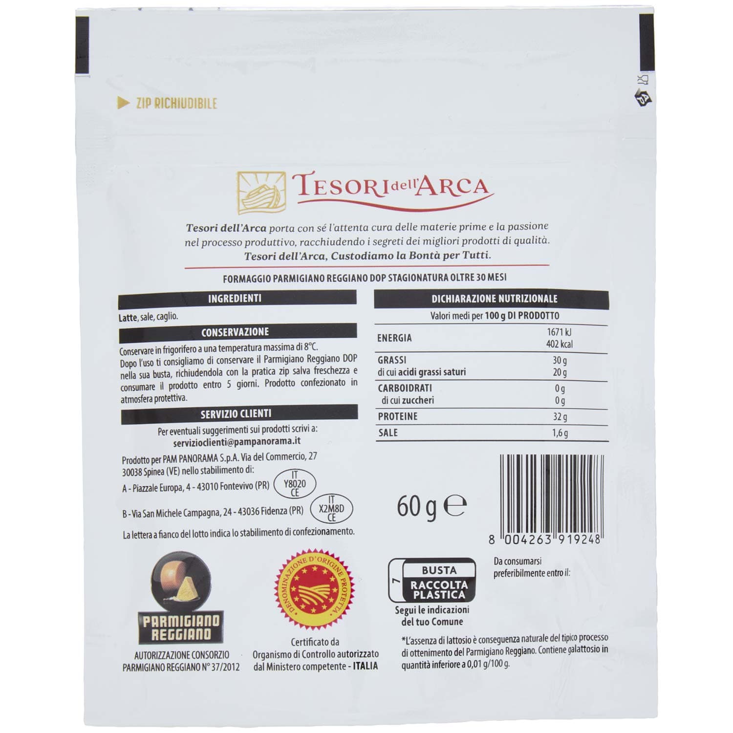 TESORI DELL'ARCA Parmigiano Reggiano DOP Grattugiato Stagionato Oltre 30 Mesi 60 g – immagine 4