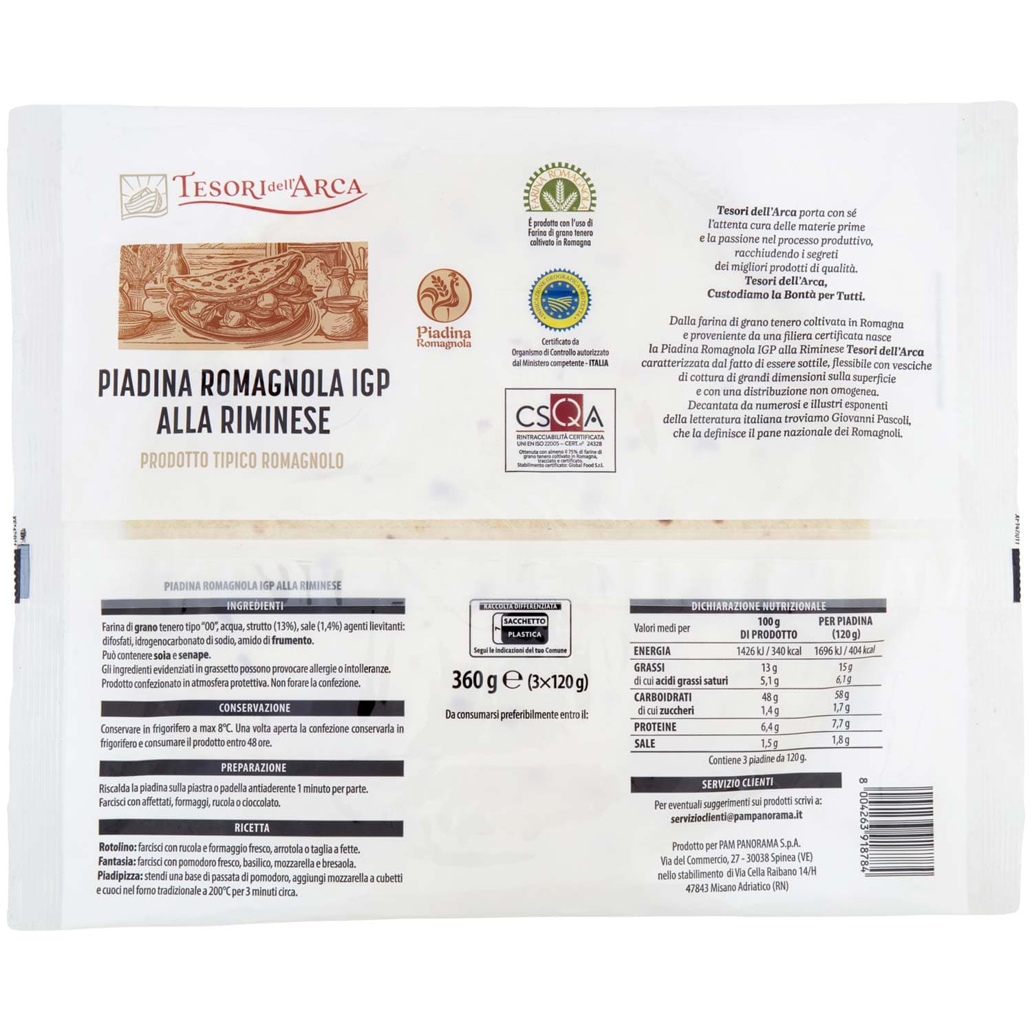 TESORI DELL'ARCA Piadina Romagnola IGP alla Riminese 3 x 120 g – immagine 4
