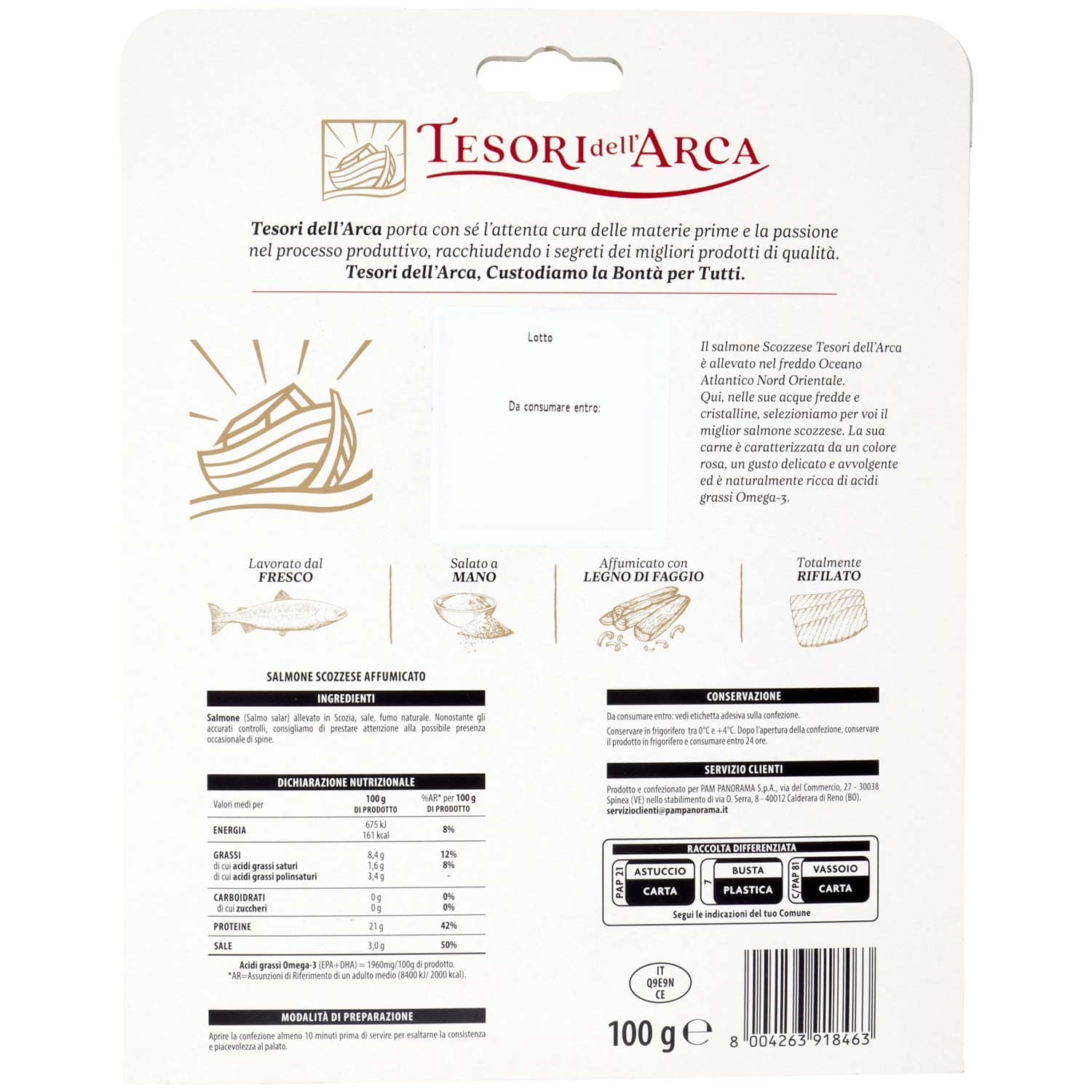 TESORI DELL'ARCA Salmone Scozzese Affumicato con Legno di Faggio 100 g – immagine 4