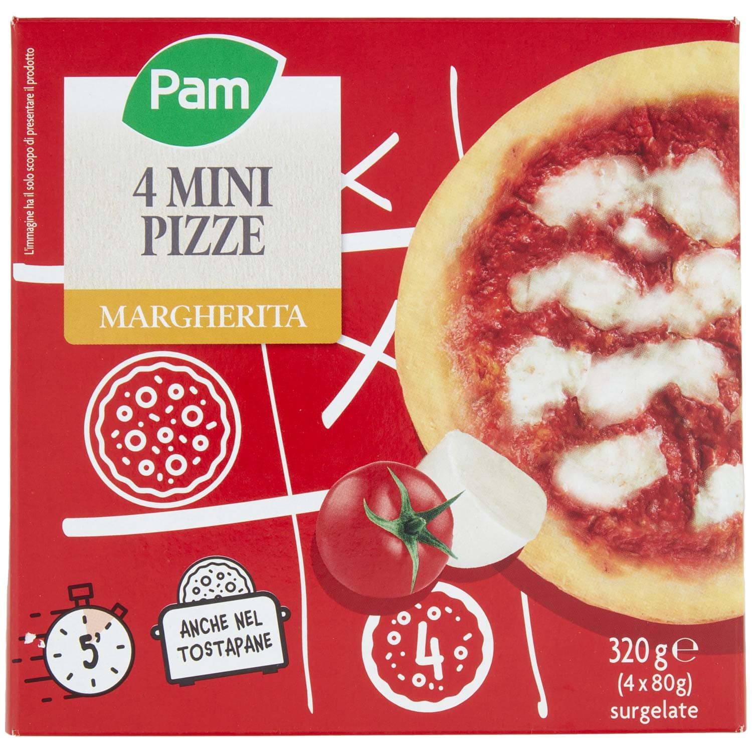 PAM 4 Mini Pizze Margherita surgelate 4 x 80 g – immagine 2