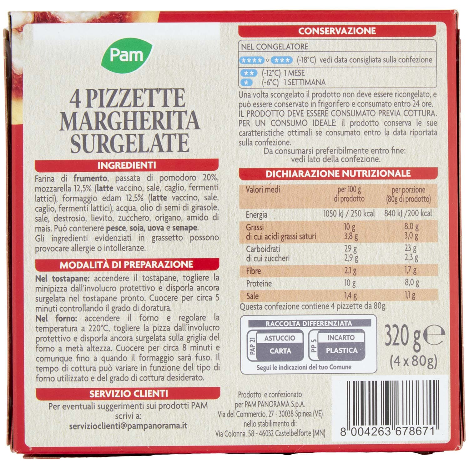 PAM 4 Mini Pizze Margherita surgelate 4 x 80 g – immagine 4