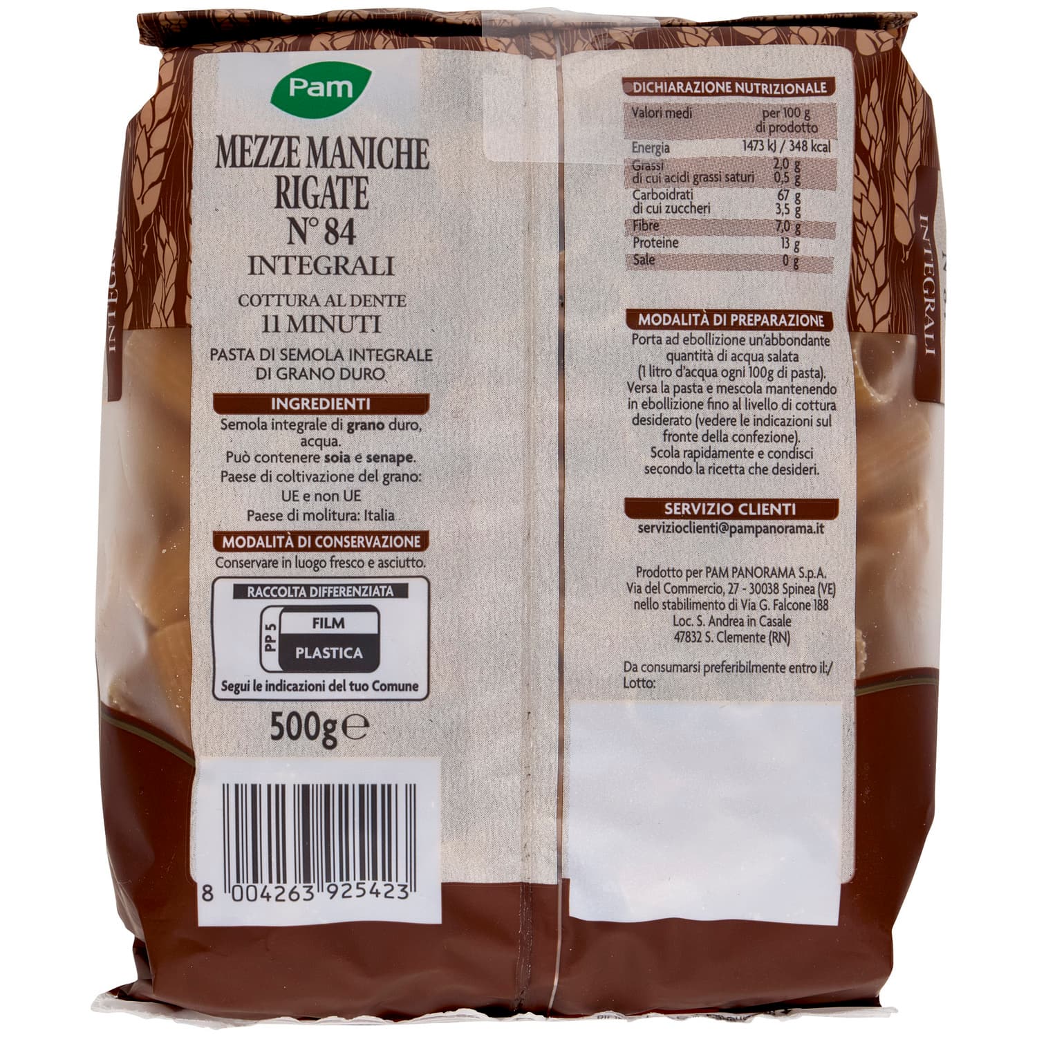 PAM Mezze Maniche Rigate N° 84 Integrali 500 g – immagine 4