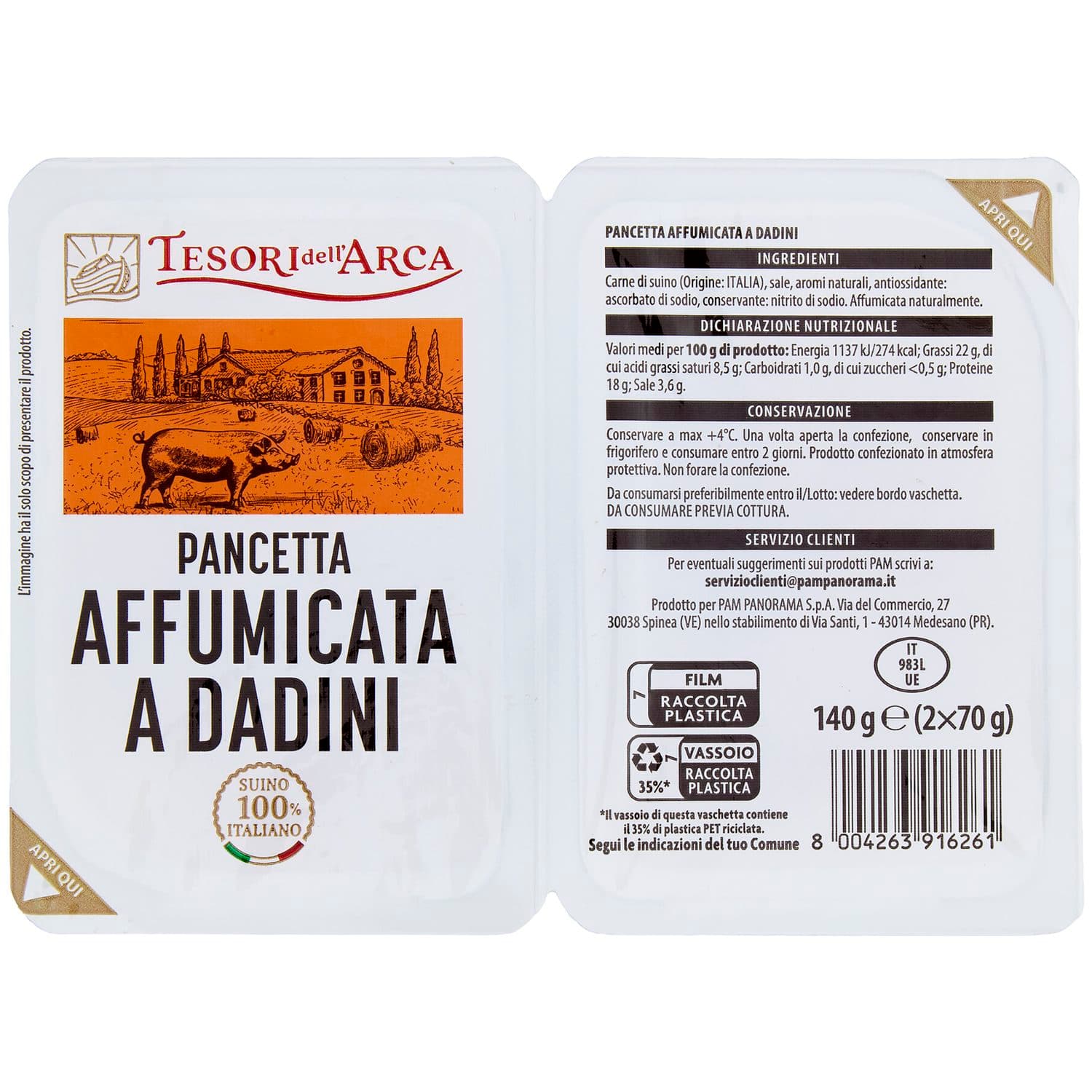 TESORI DELL'ARCA Pancetta Affumicata a Dadini 2 x 70 g – immagine 2