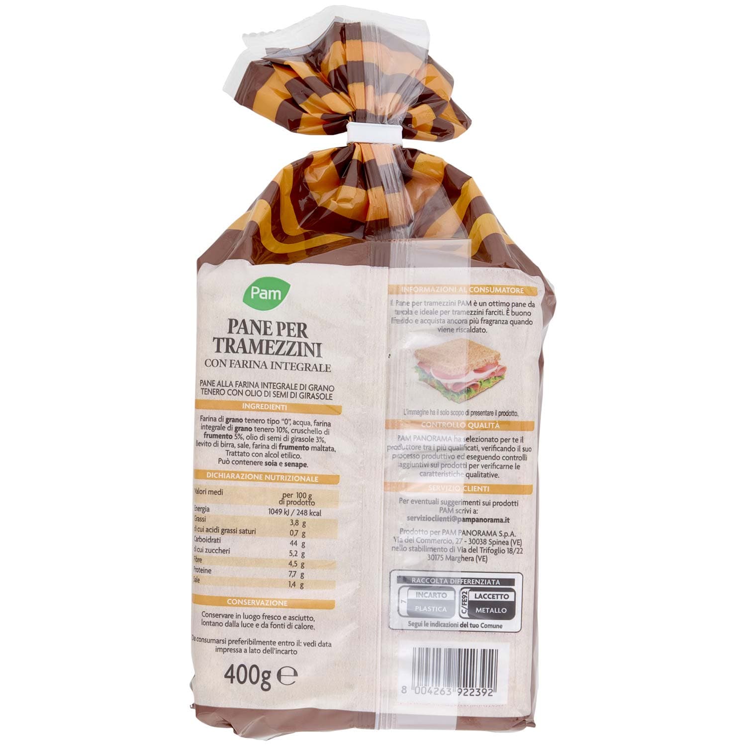PAM Pane per Tramezzini con Farina Integrale 400 g – immagine 4