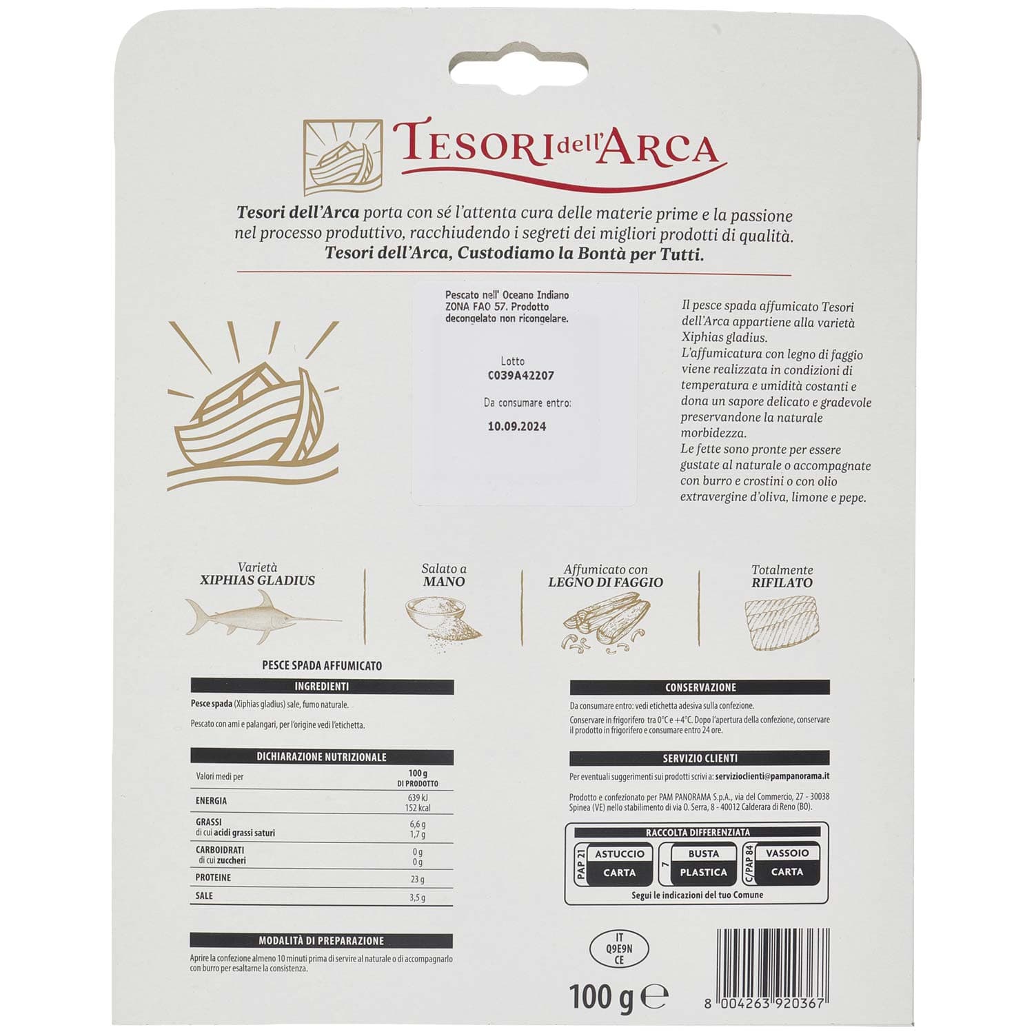 TESORI DELL'ARCA Pesce Spada Affumicato con Legno di Faggio 100 g – immagine 4