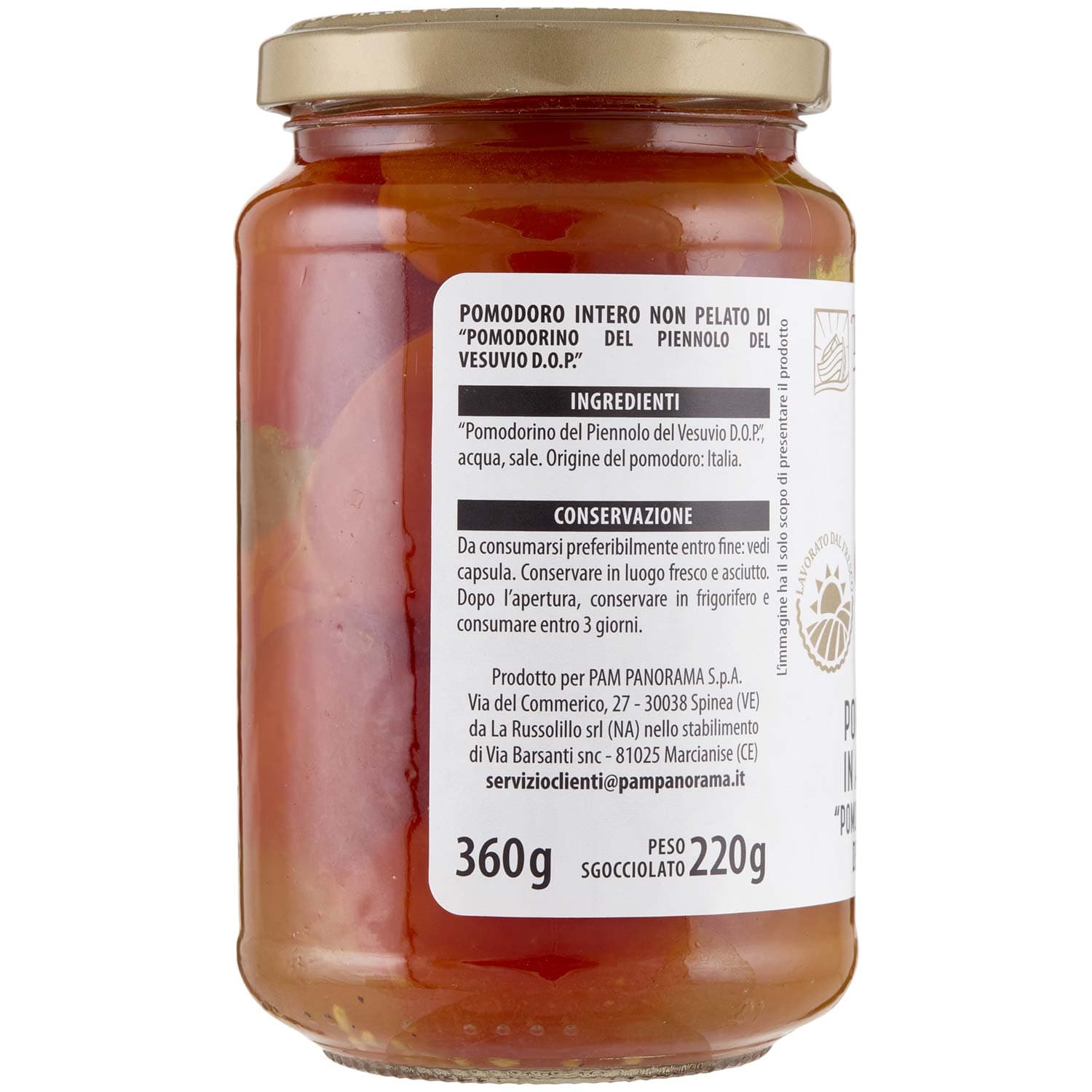 TESORI DELL'ARCA Pomodoro Intero in Acqua e Sale di "Pomodorino del Piennolo del Vesuvio DOP" 360 g – immagine 3