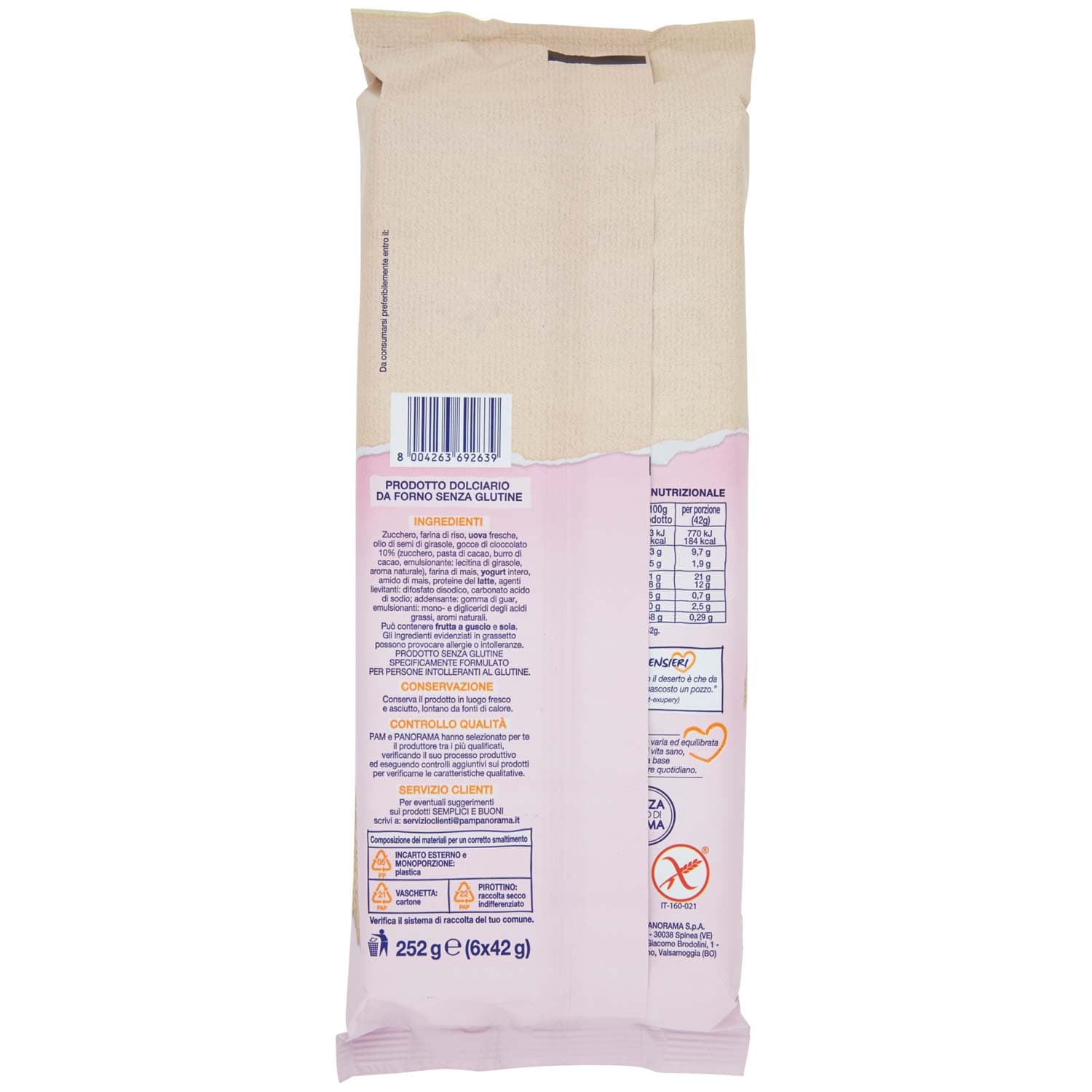 SEMPLICI E BUONI Senza Glutine Tortina con Gocce di Cioccolato 252g (42g x 6) – immagine 4