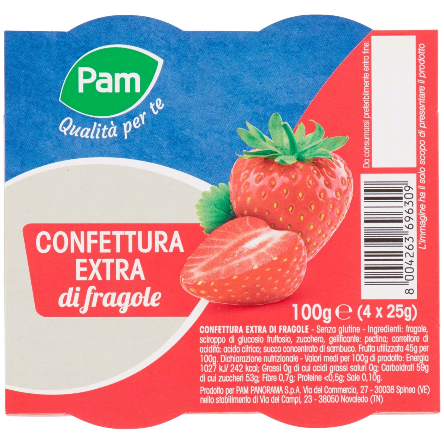 PAM Qualità per te Confettura Extra di fragole 100g (25g x 4) – immagine 2