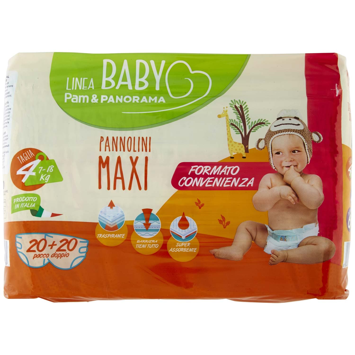PAM PANORAMA Linea Baby Pannolini Maxi Taglia 4 7-18kg 20 + 20 pz – immagine 2