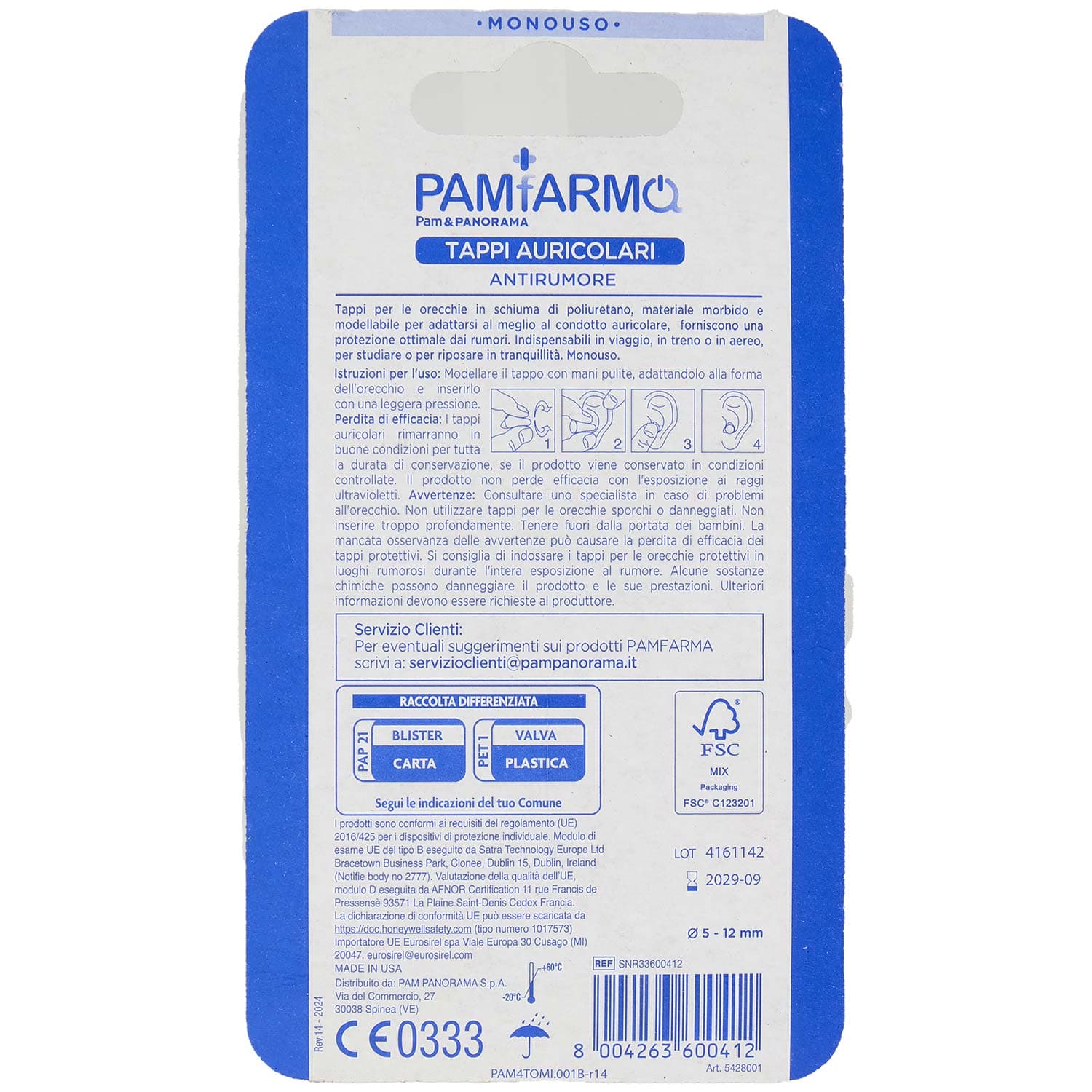 PAM PANORAMA Tappi Auricolari antirumore Misura Unica 4 pz – immagine 4