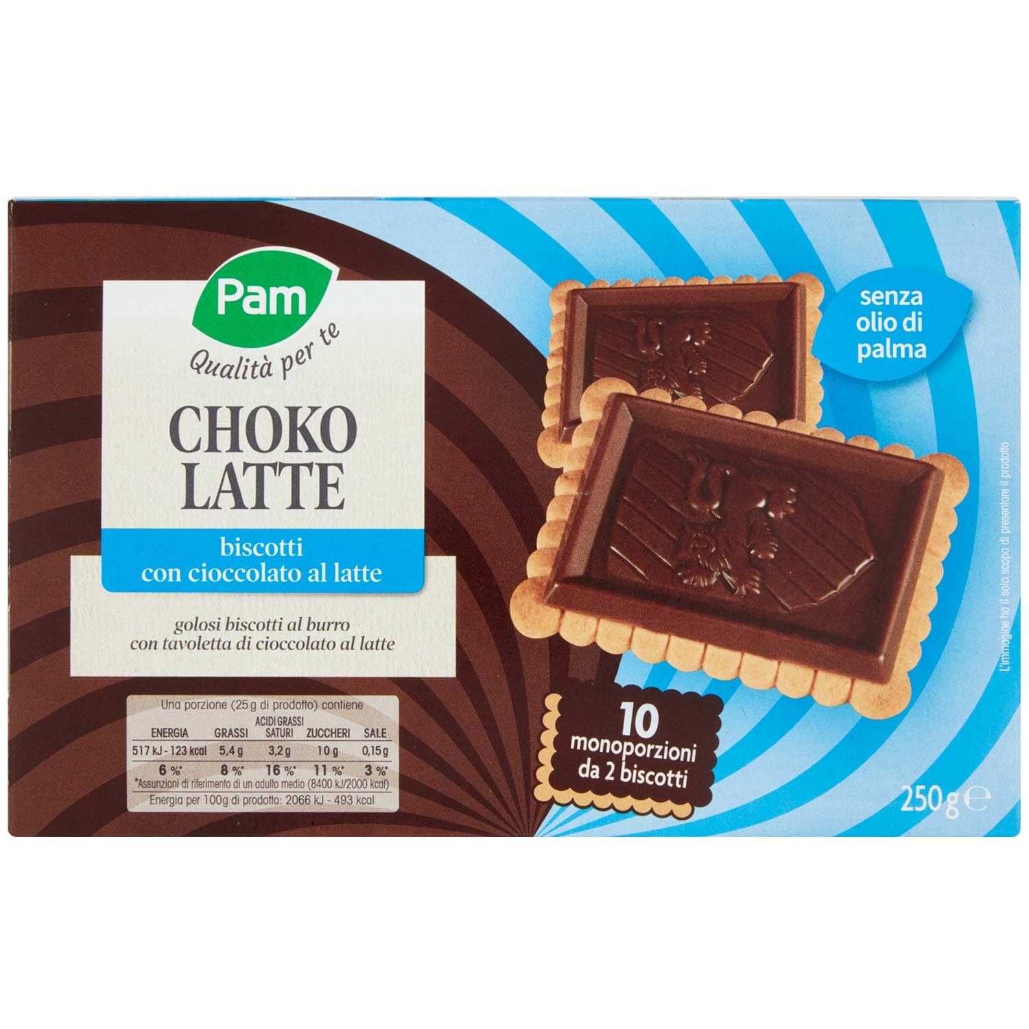 PAM Qualità per te Choko Latte biscotti con cioccolato al latte 250g (25g x 10) – immagine 2