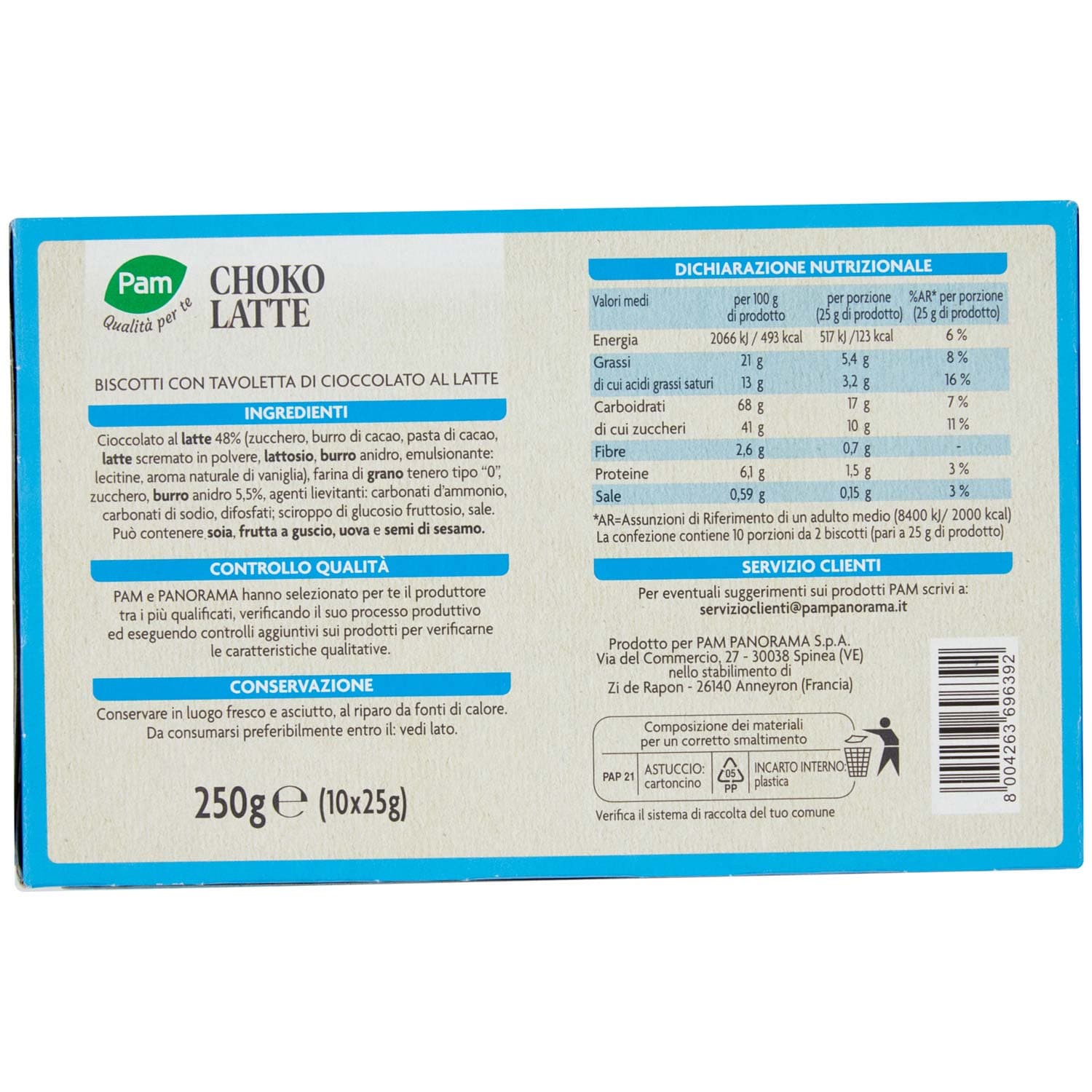PAM Qualità per te Choko Latte biscotti con cioccolato al latte 250g (25g x 10) – immagine 4