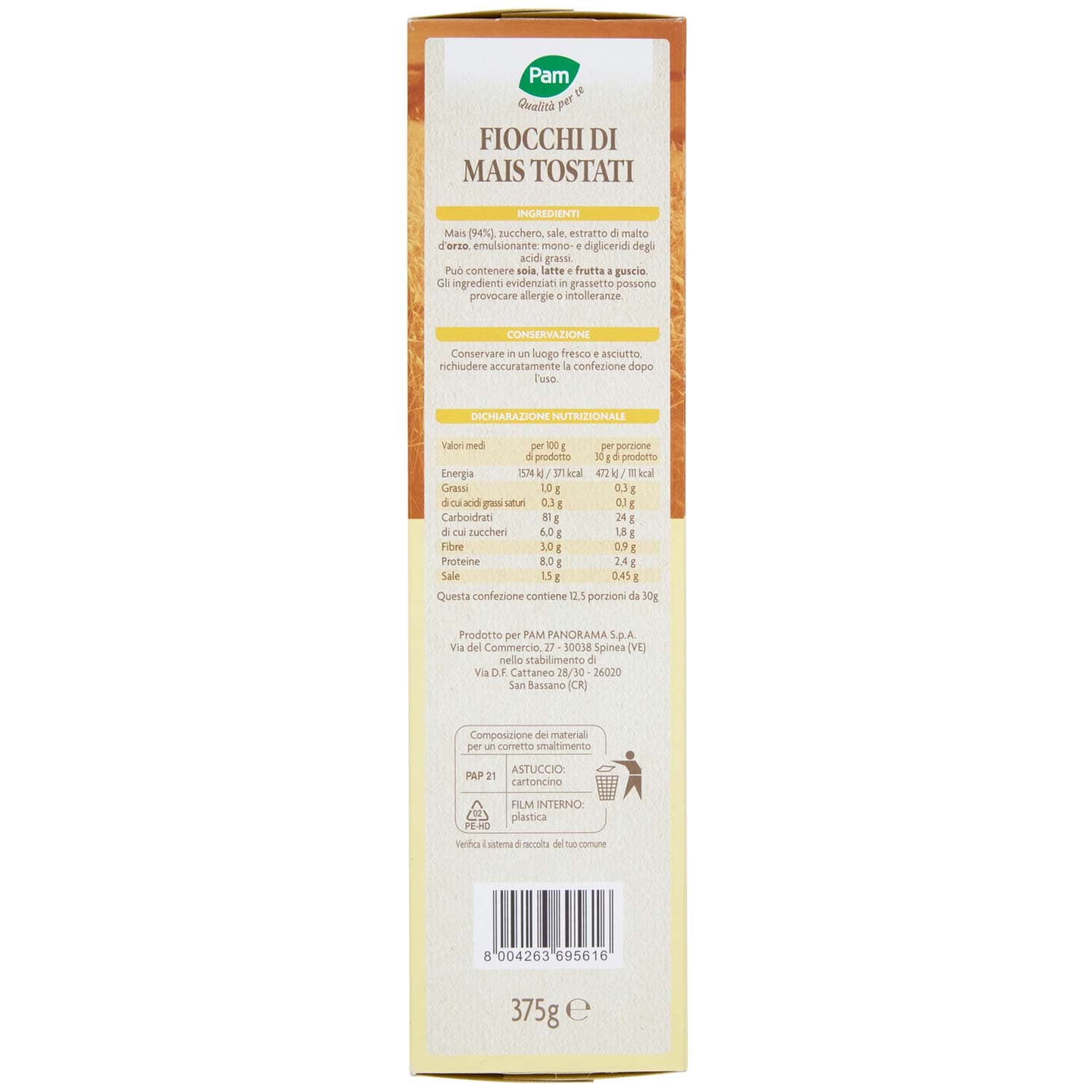 PAM Qualità per te Corn Flakes croccanti fiocchi di mais 375 g – immagine 5