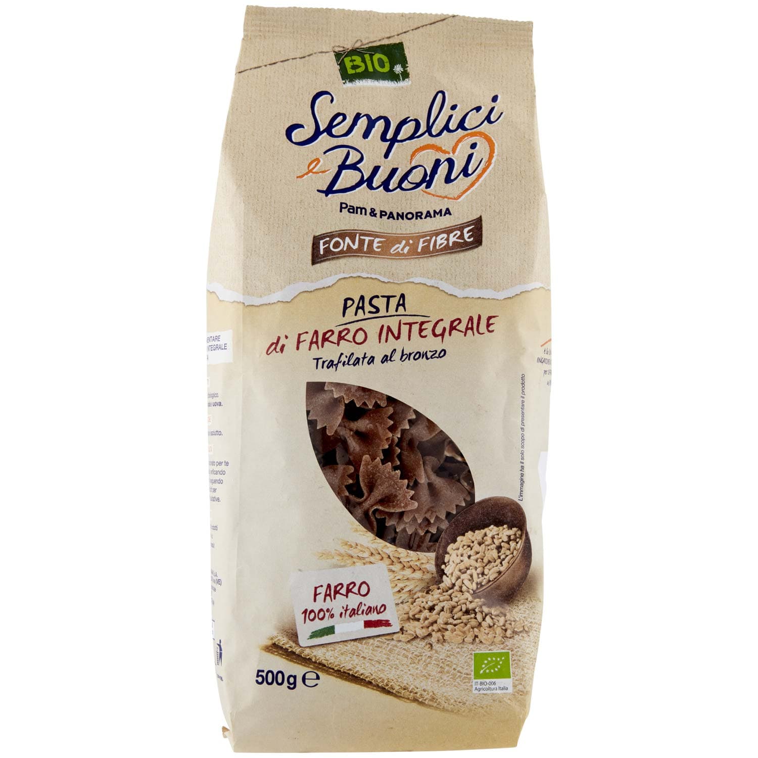 SEMPLICI E BUONI Fonte di Fibre Farfalle di Farro Integrale BIO 500 g – immagine 2