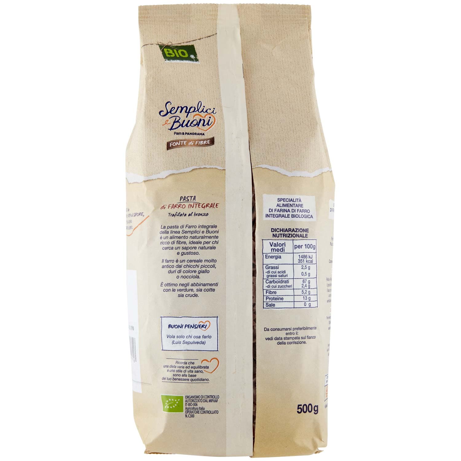 SEMPLICI E BUONI Fonte di Fibre Farfalle di Farro Integrale BIO 500 g – immagine 4