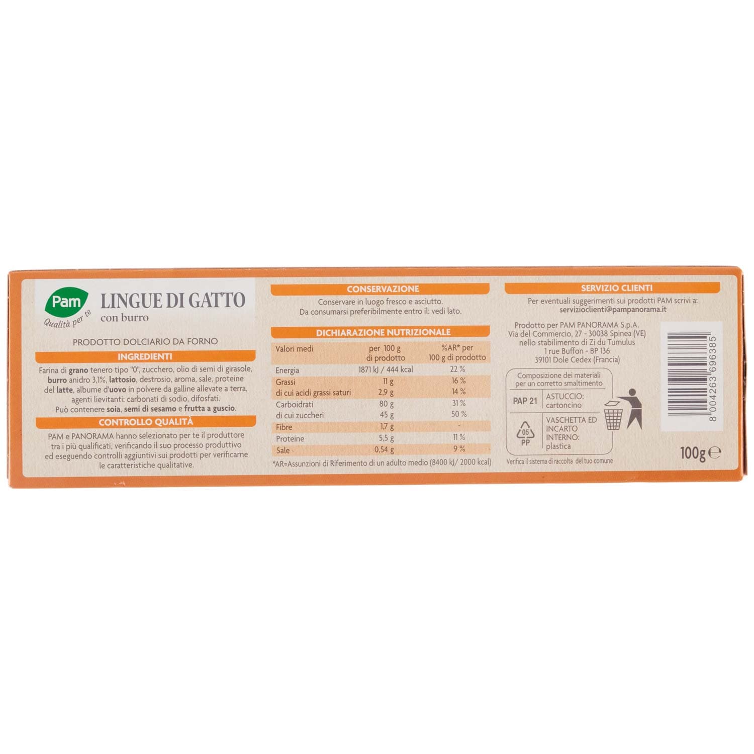 PAM Qualità per te Lingue di Gatto 100 g – immagine 4