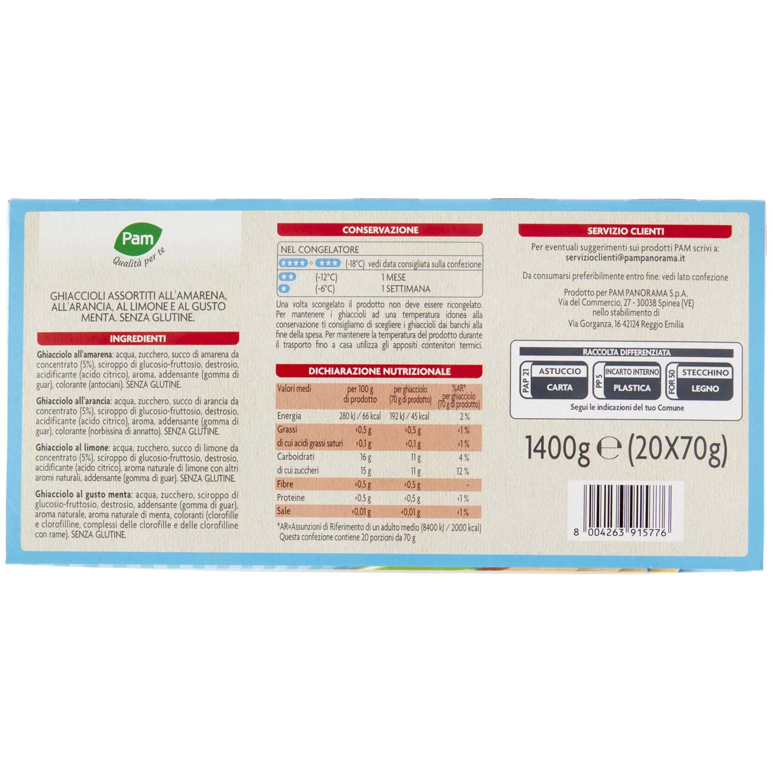 PAM Qualità per te Ghiaccioli amarena, arancia, limone, menta 20 x 70 g – immagine 6