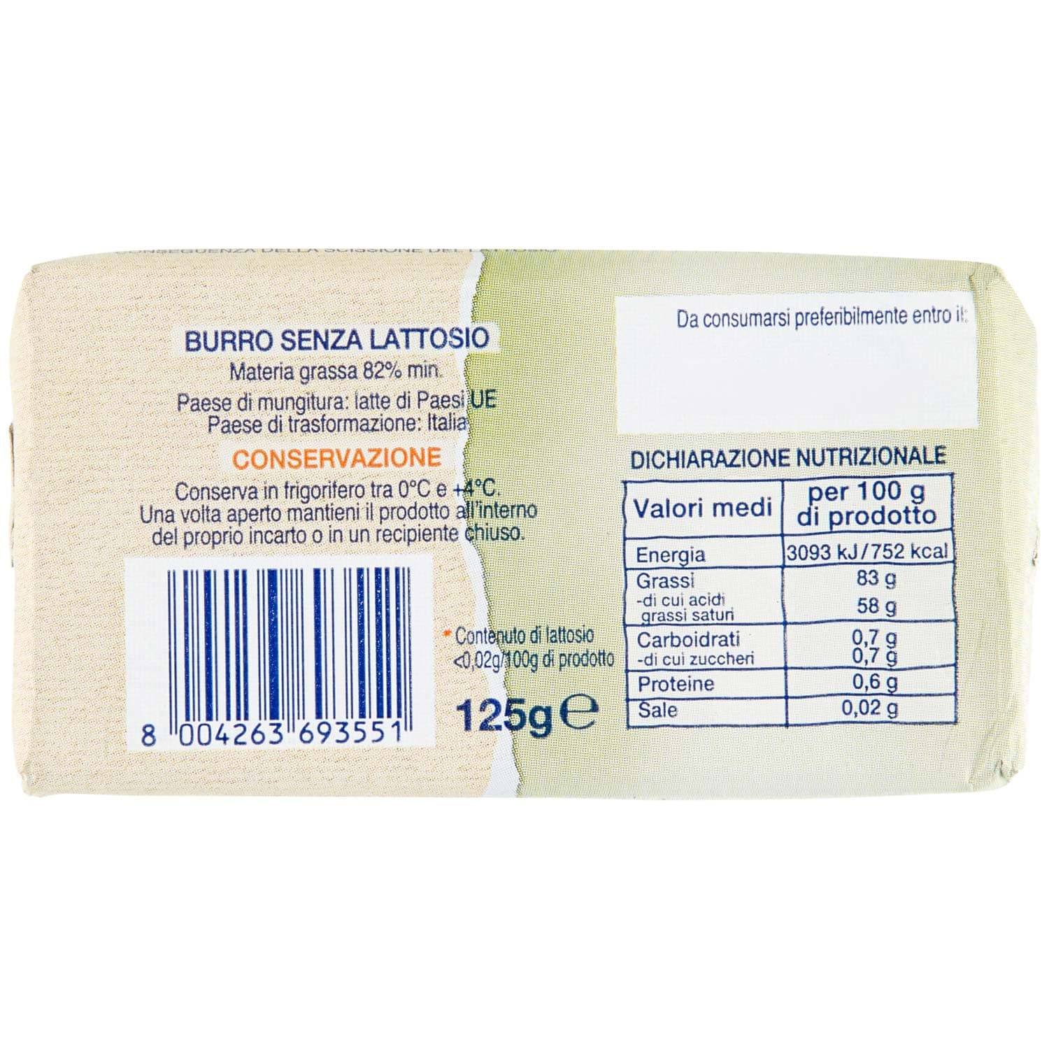 SEMPLICI E BUONI Senza Lattosio Burro 125 g – immagine 4