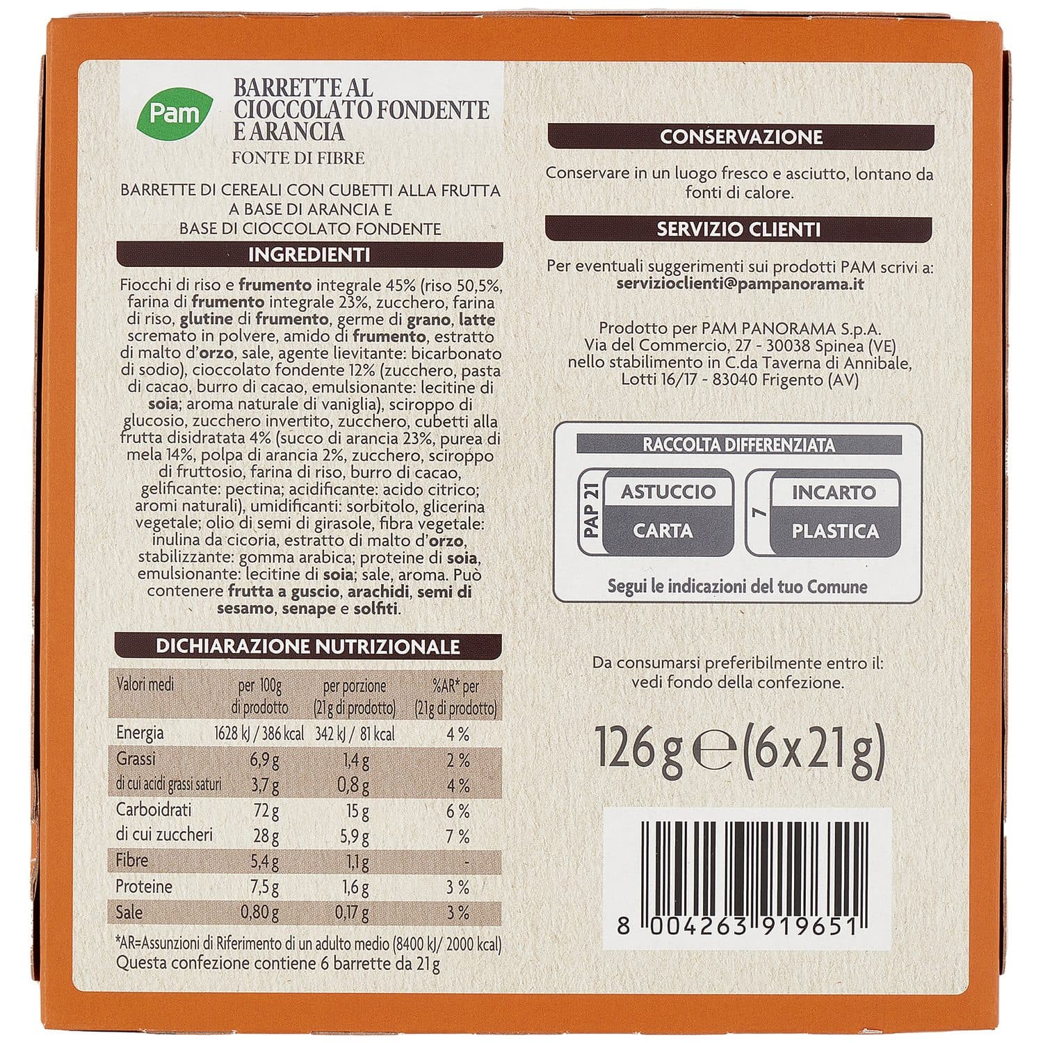 PAM Barrette al Cioccolato Fondente e Arancia 6 x 21 g – immagine 4