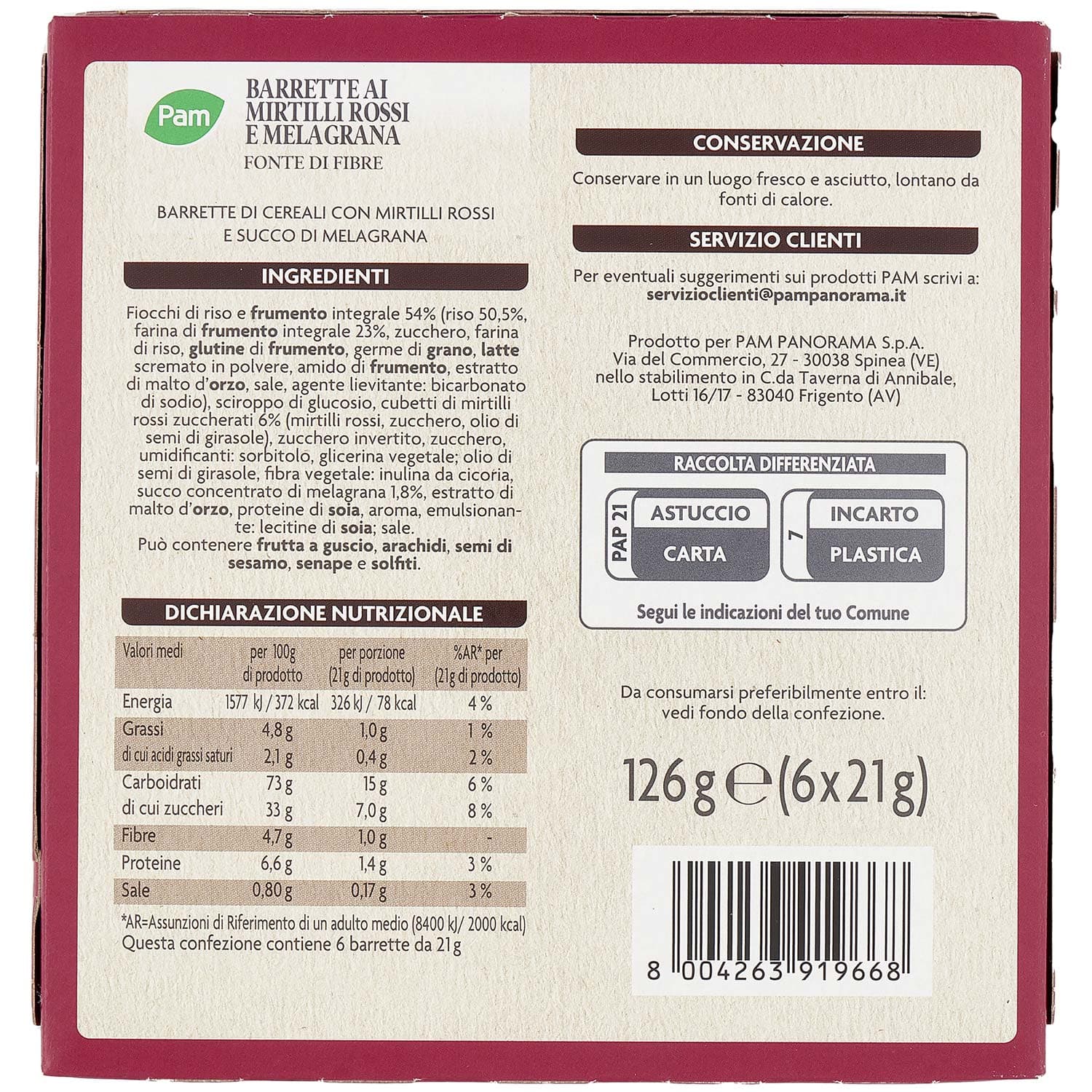 PAM Barrette ai Mirtilli Rossi e Melograna 6 x 21 g – immagine 4