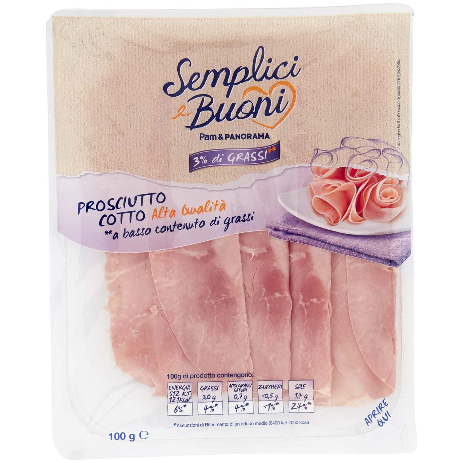 SEMPLICI E BUONI 3% di Grassi Prosciutto Cotto Alta Qualità 100 g – immagine 2