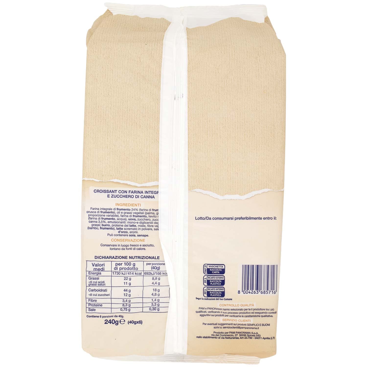 SEMPLICI E BUONI Fonte di Fibre Croissant con farina integrale 240g (40g x 6) – immagine 4