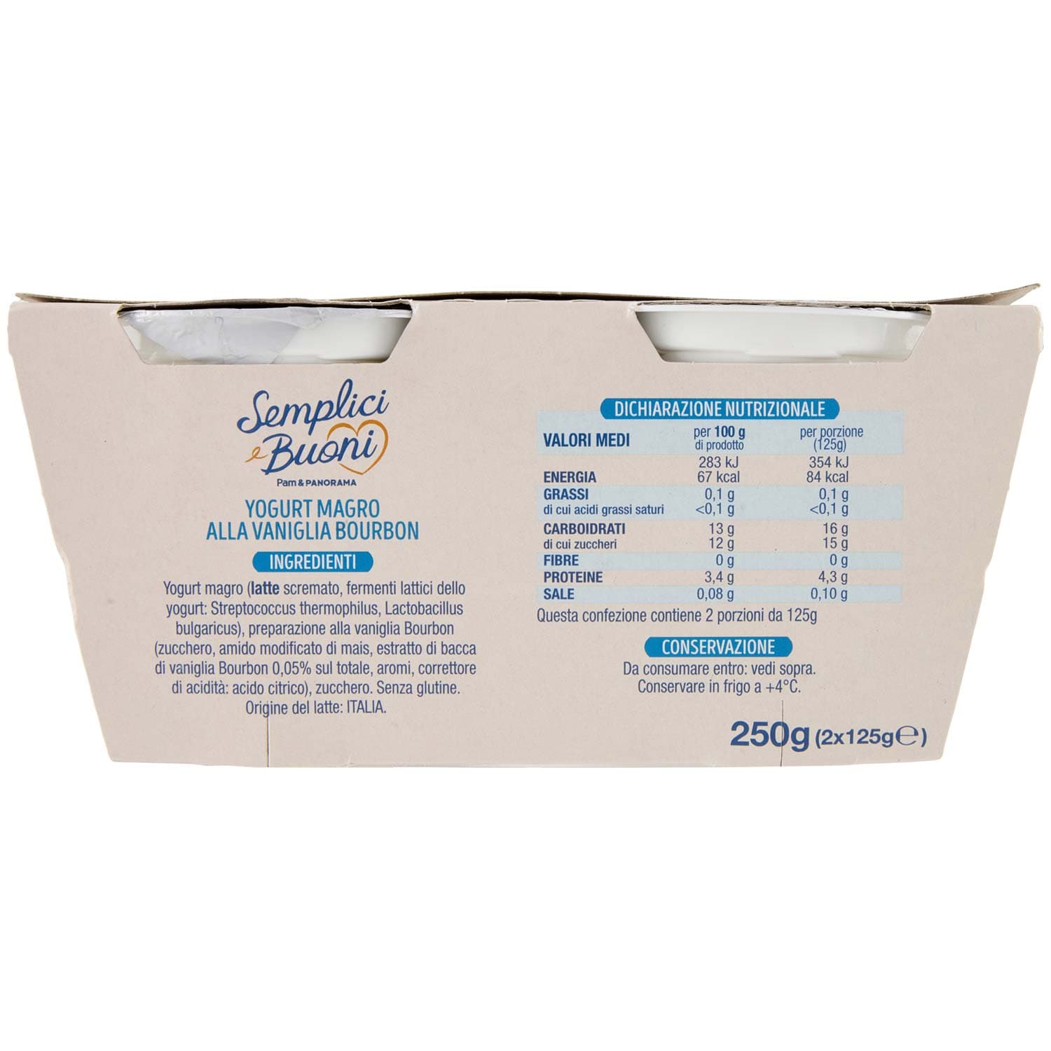 SEMPLICI E BUONI 0,1% di Grassi Yogurt Magro Vaniglia Bourbon 2 x 125 g – immagine 4