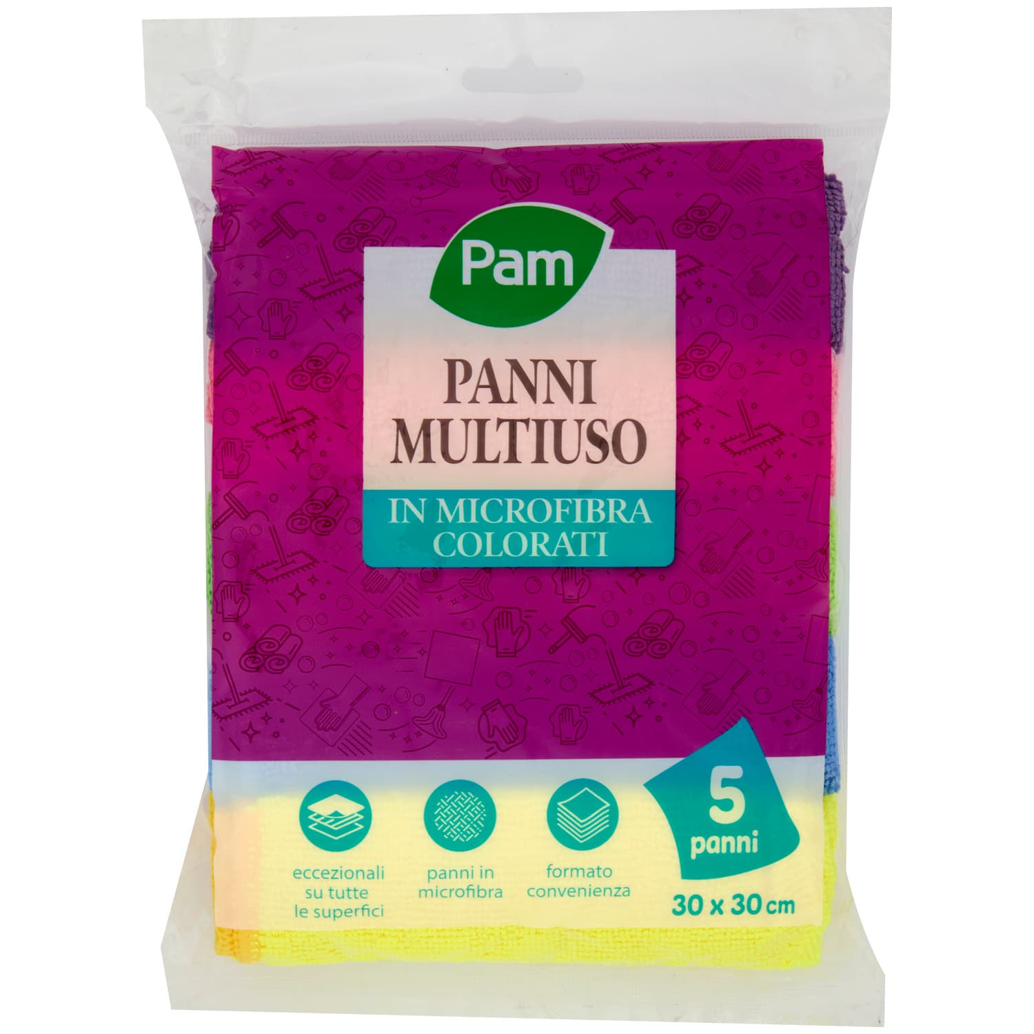 PAM Panni Multiuso in Microfibra Colorati 30 x 30 cm 5 pz – immagine 2