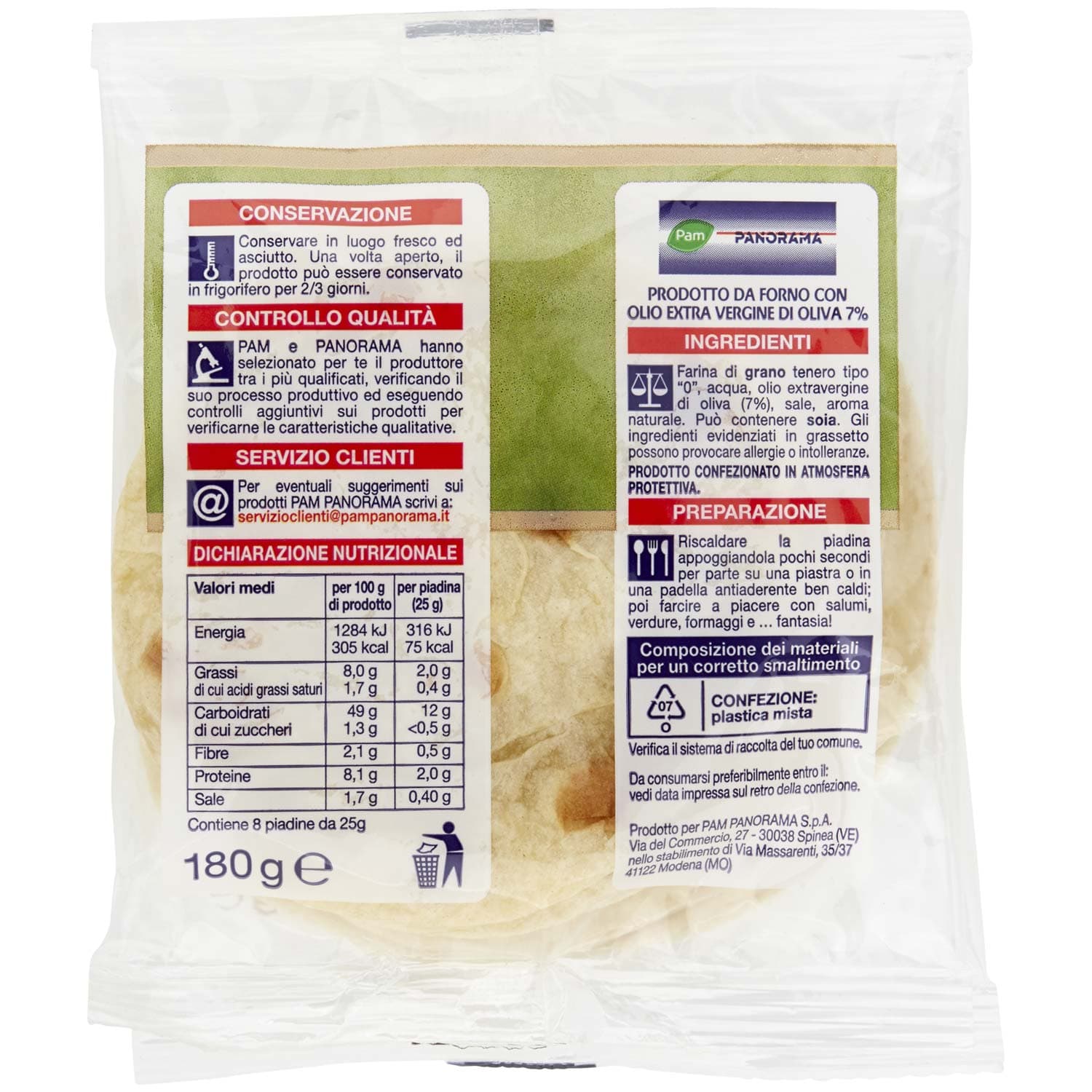 PAM PANORAMA Mini Piadine all'olio extravergine d'oliva 8 piadine 180 g – immagine 4