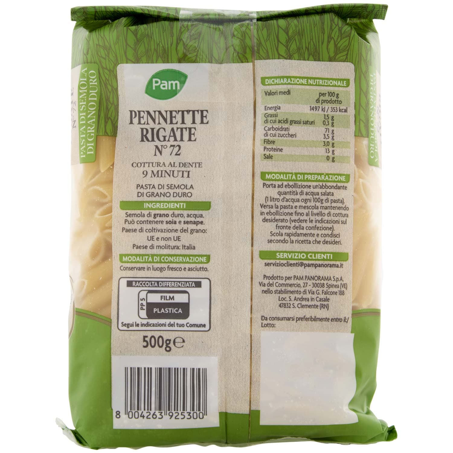 PAM Pennette Rigate N° 72 Pasta di Semola di Grano Duro 500 g – immagine 4
