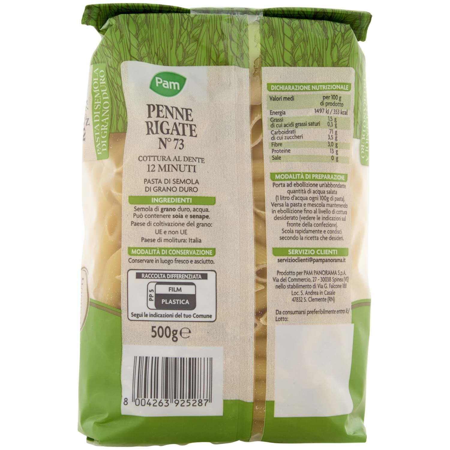 PAM Penne Rigate N° 73 Pasta di Semola di Grano Duro 500 g – immagine 4
