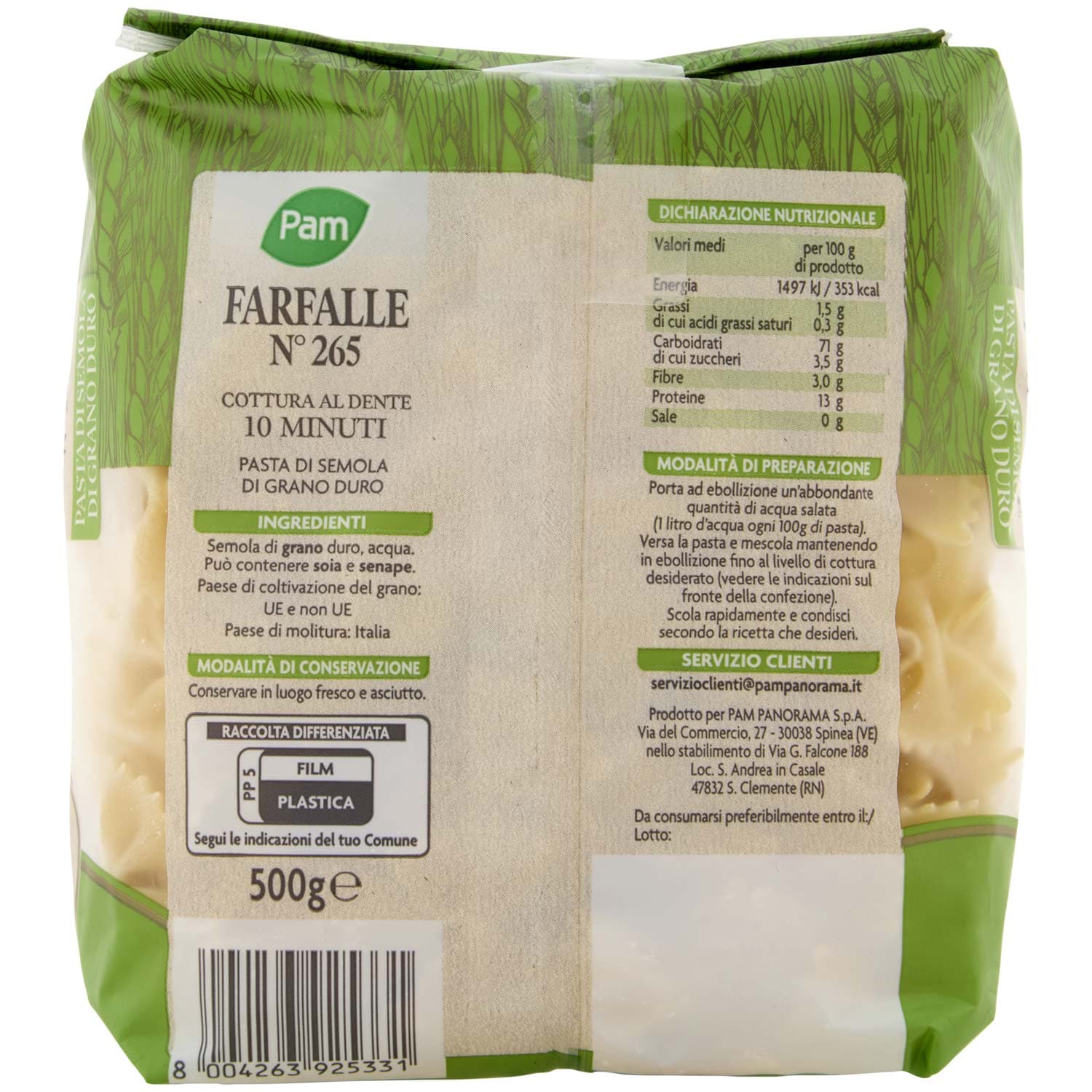 PAM Farfalle N° 265 Pasta di Semola di Grano Duro 500 g – immagine 4